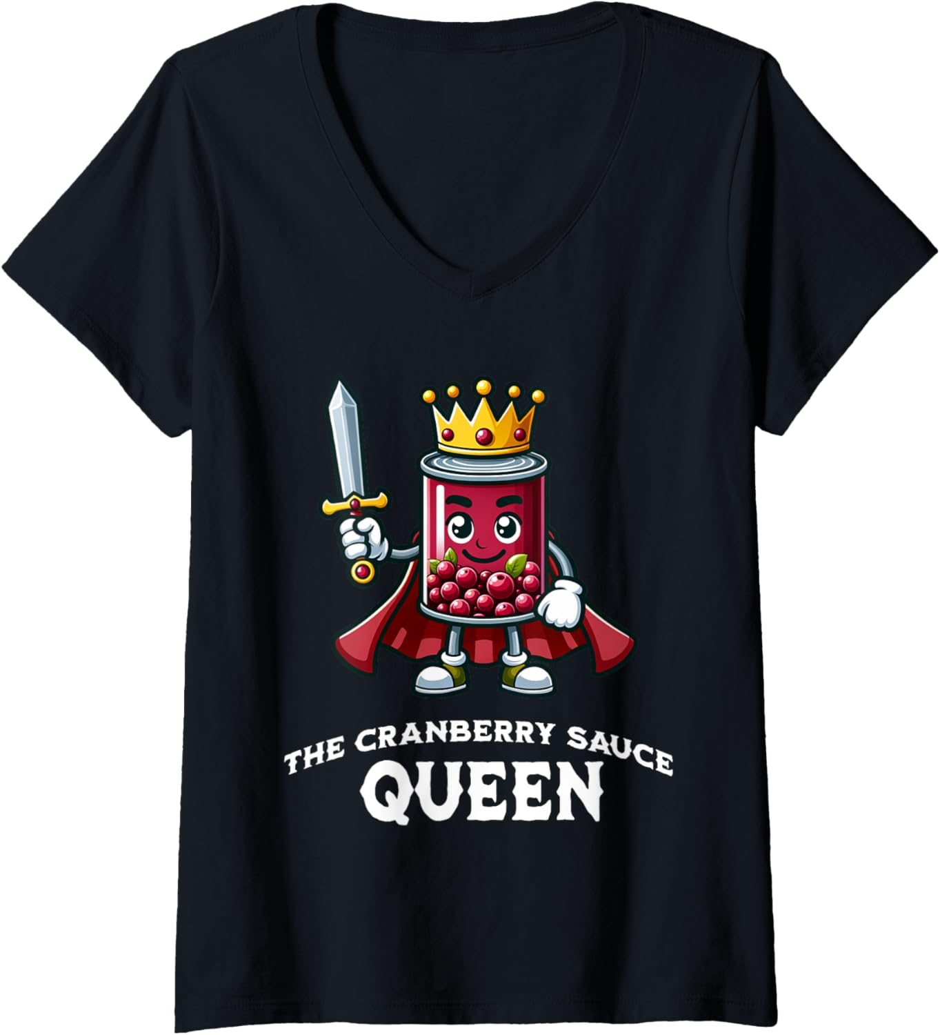 Womens The Cranberry Sauce Queen Funny Thanksgiving Dinner Quote V-Neck