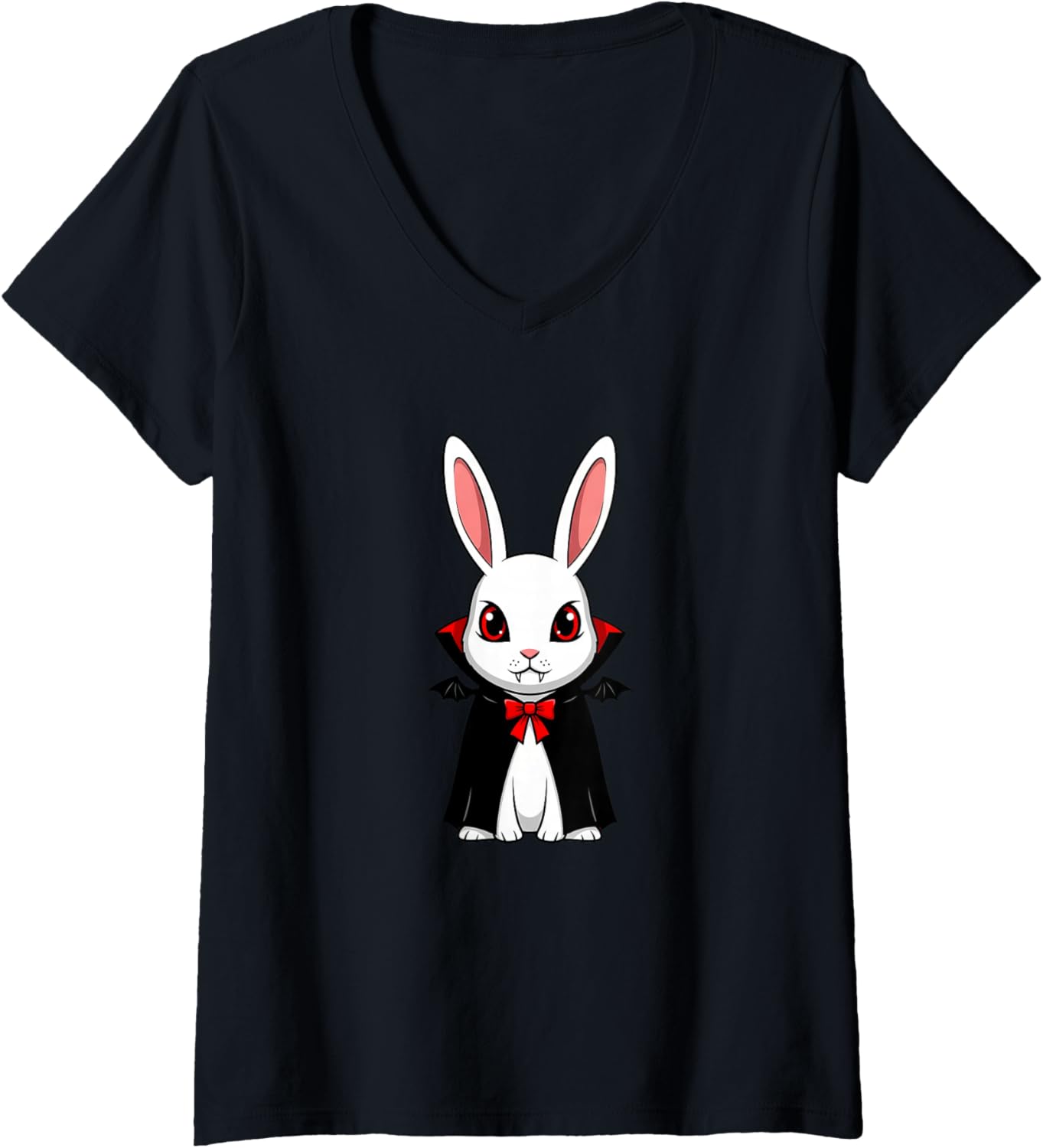 Womens Cute Vampire Rabbit Halloween Chibi Design V-Neck