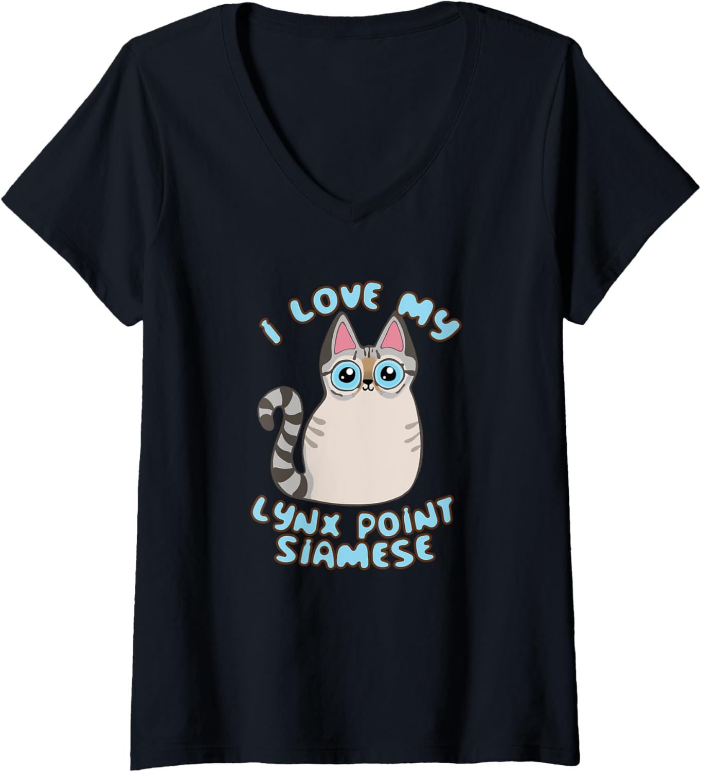 Womens I Love My Lynx Point Siamese Cat Cute Kawaii Chibi Kitty V-Neck