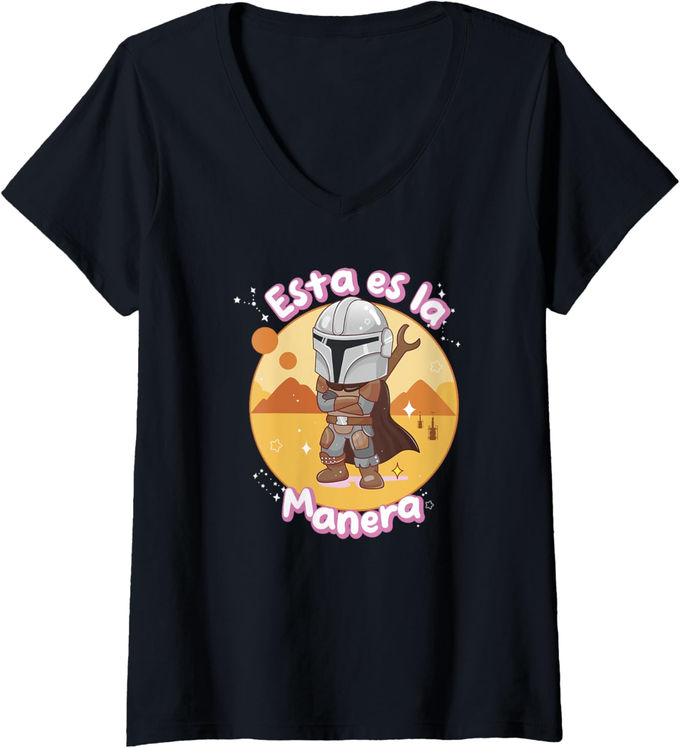 Womens Star Wars The Mandalorian Esta Es la Manera Chibi Disney+ V-Neck