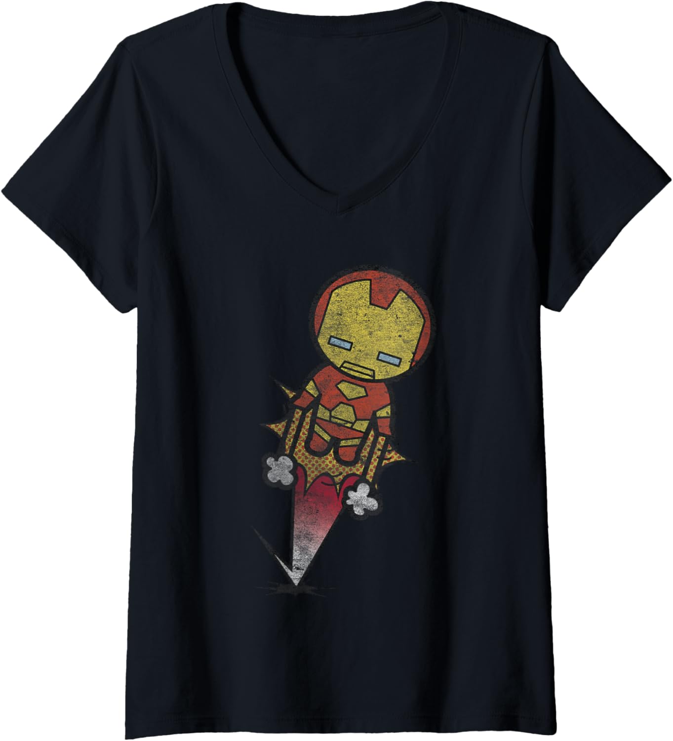 Marvel Kawaii Chibi iron Man Blasting Off Distressed V-Neck
