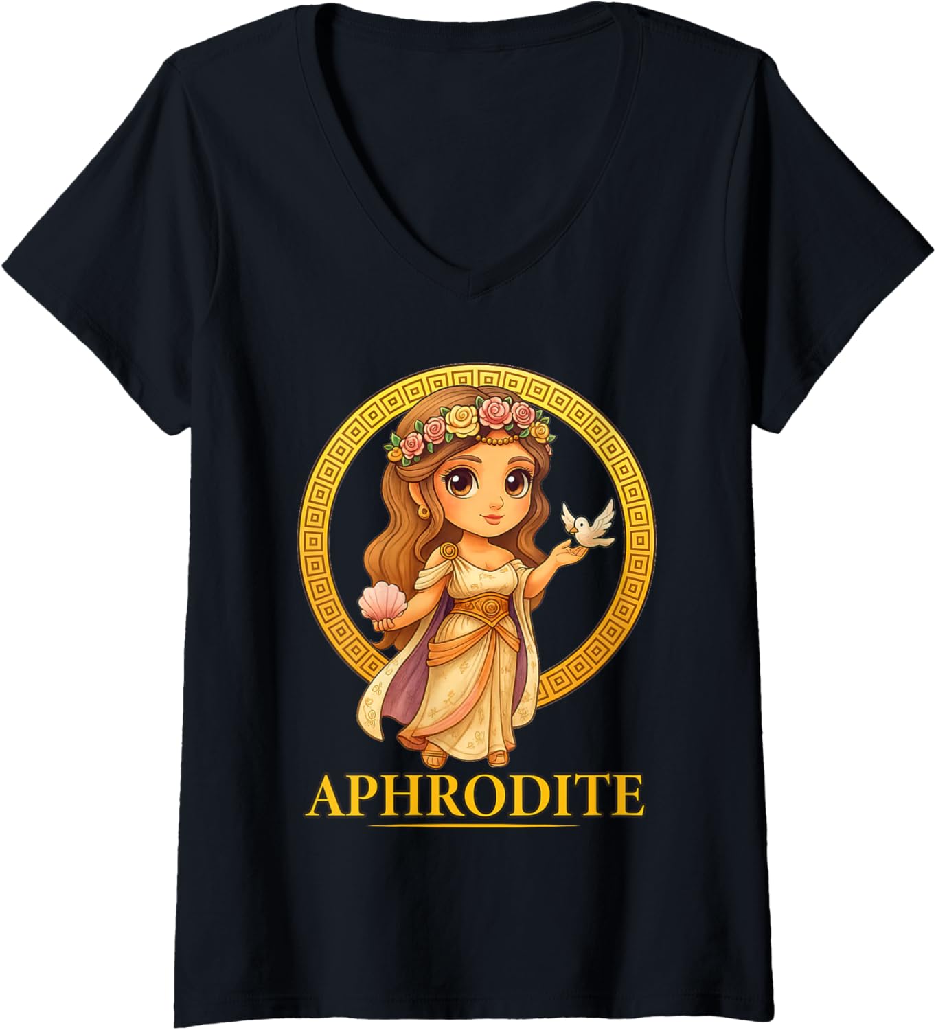 Womens Kawaii Aphrodite Greek Mythology Chibi Greece Goddess V-Neck