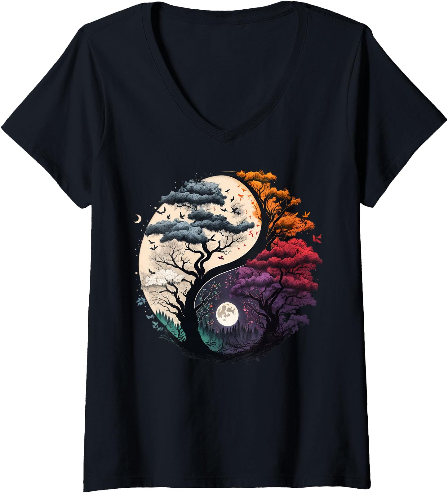 Womens Tree of Life Yin Yang V-Neck