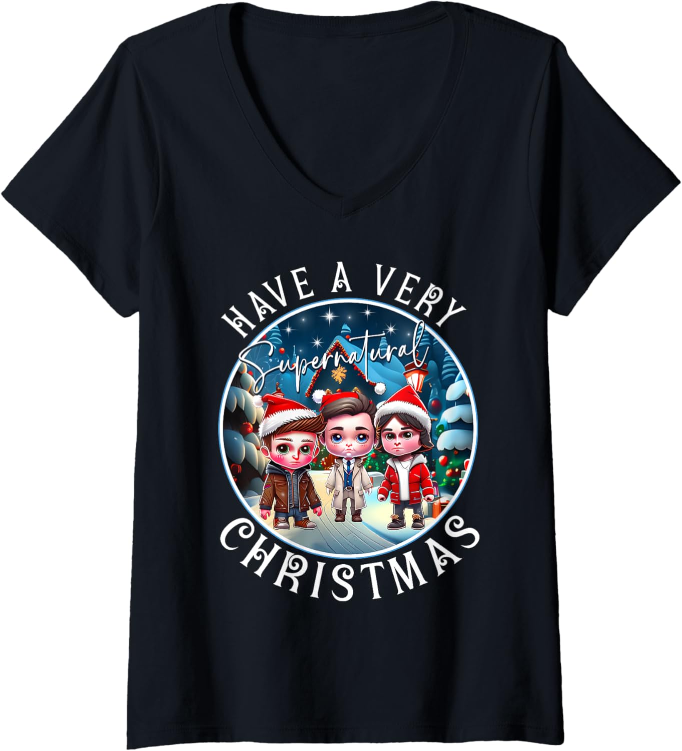 Womens Have A Very SPN Christmas Cute Chibi V-Neck