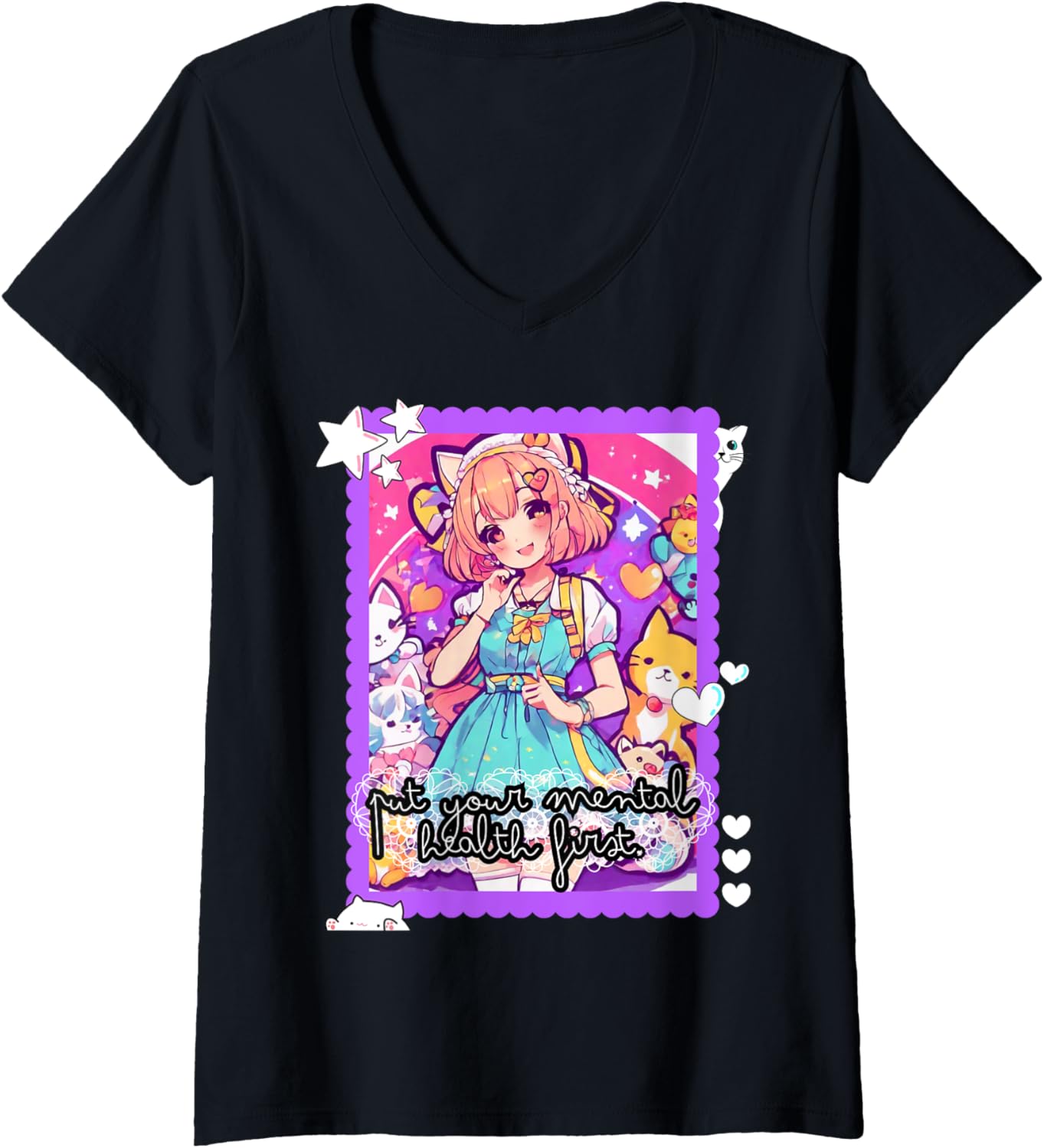 Gothic Dreams, Empowered Mind Kawaii Mental Health Chibi V-Neck