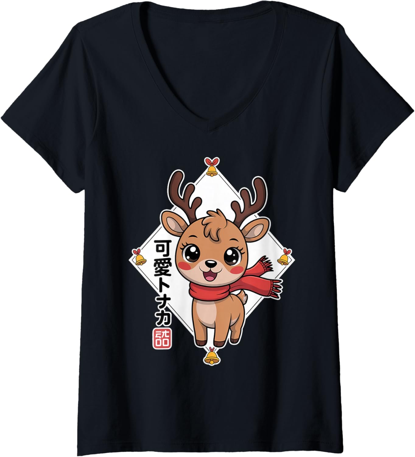 Womens Kawaii Reindeer - Japanese Chibi Reindeer V-Neck
