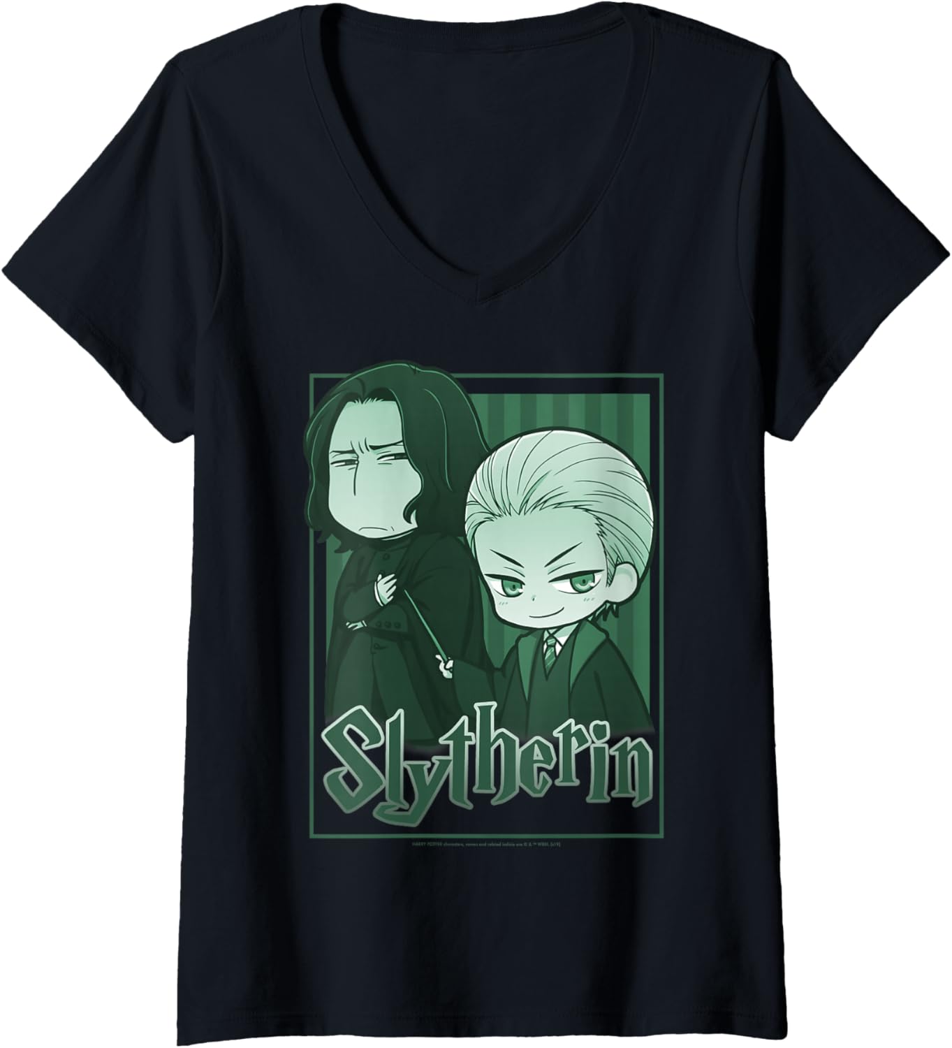 Womens Harry Potter Slytherin Chibi Snape & Draco V-Neck