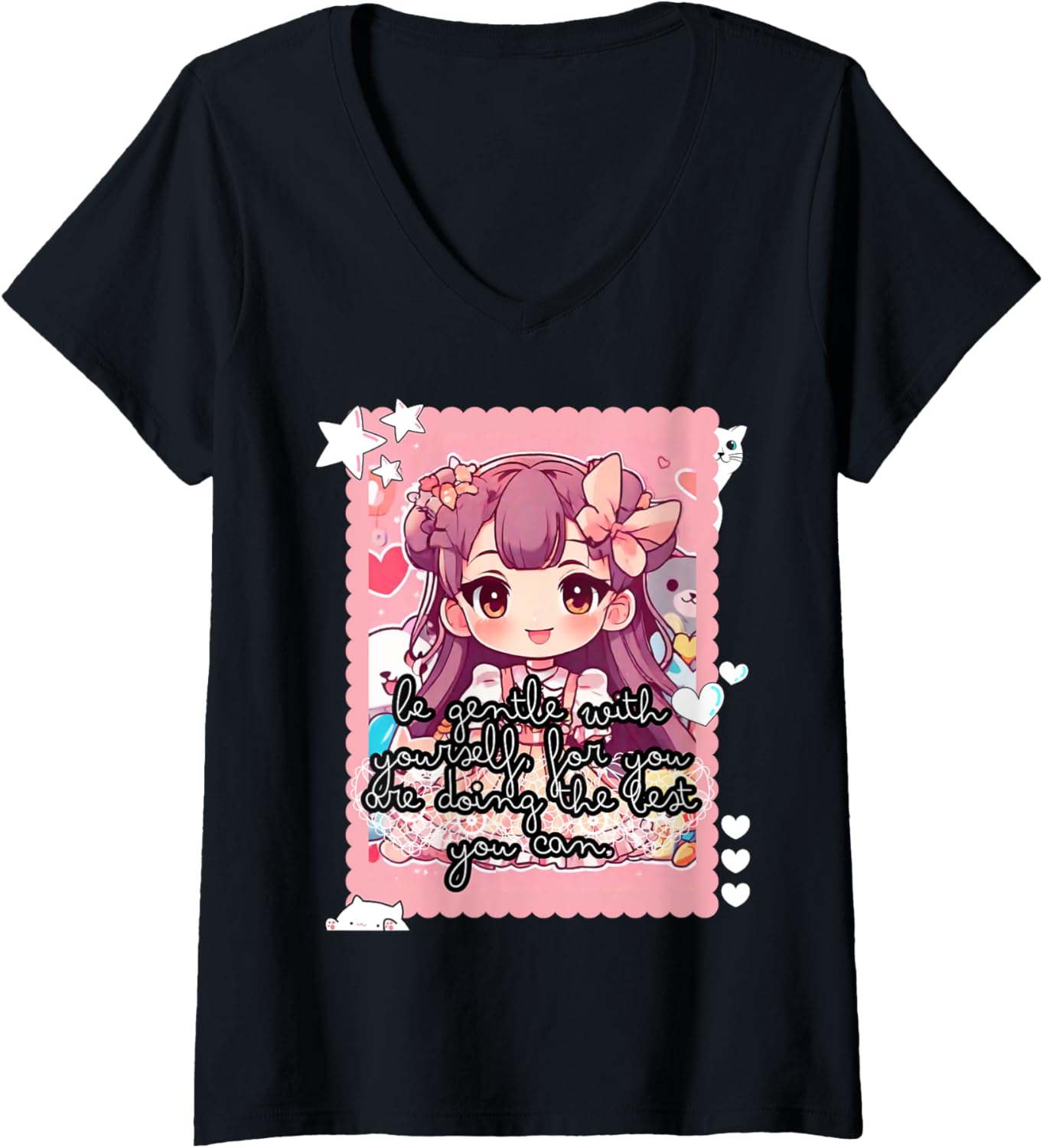 Kawaii Rebellion Anime-Inspired Chibi Cosplay Self-Care V-Neck