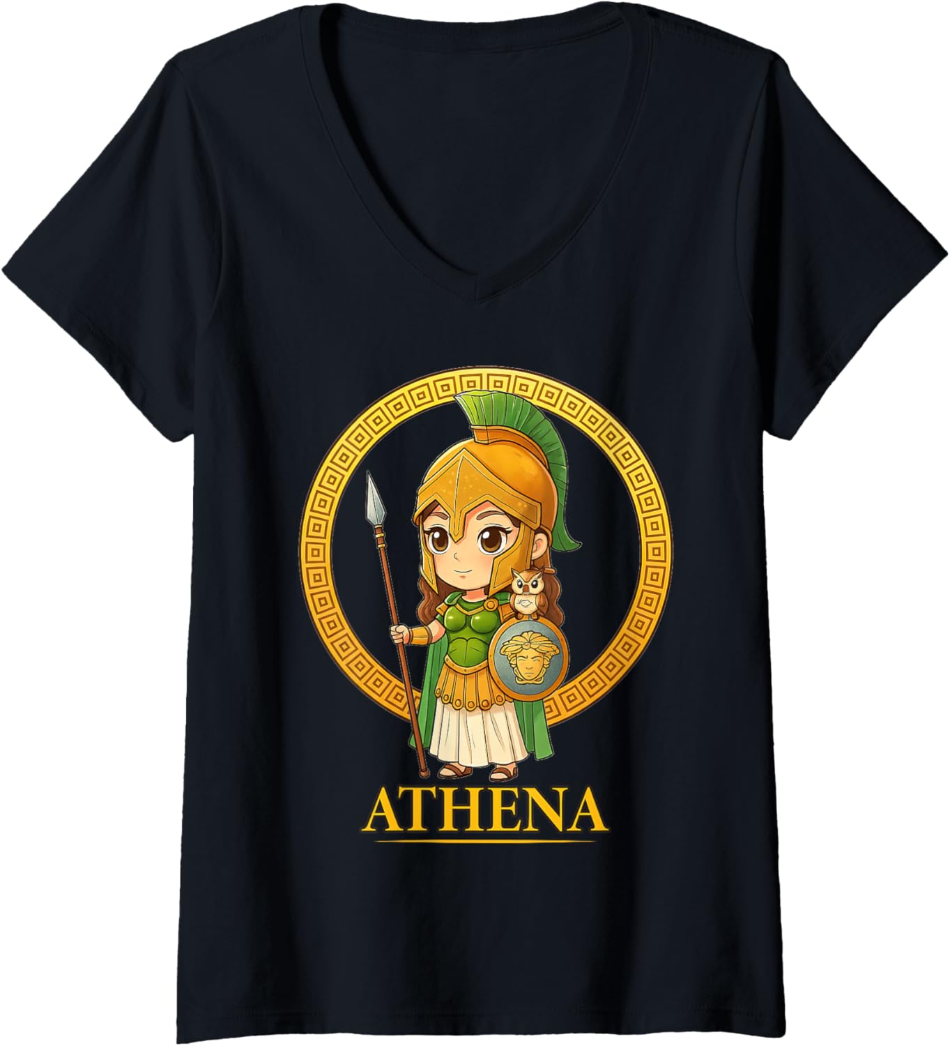 Womens Kawaii Athena Greek Mythology Chibi Goddess Ancient Greece V-Neck