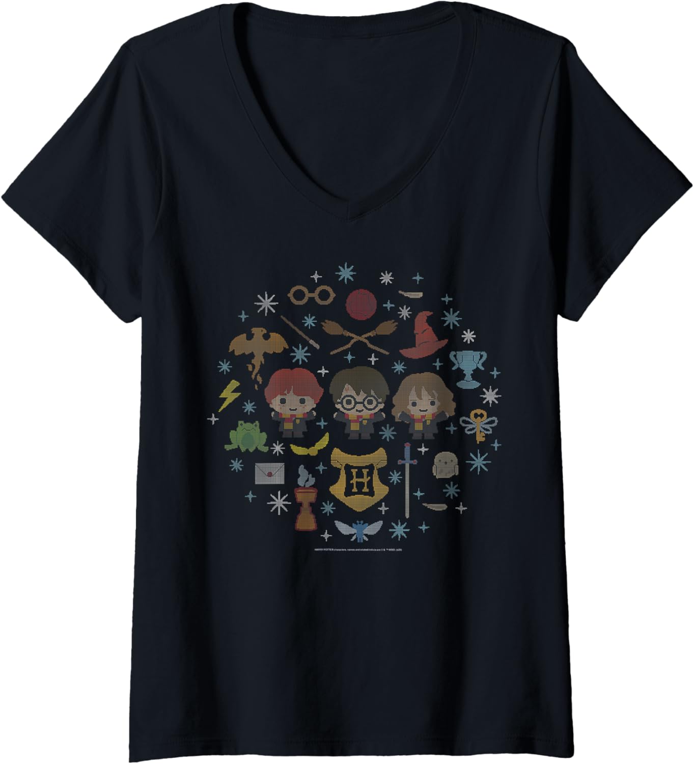 Womens Harry Potter Christmas Group Shot Chibi Ugly Sweater V-Neck
