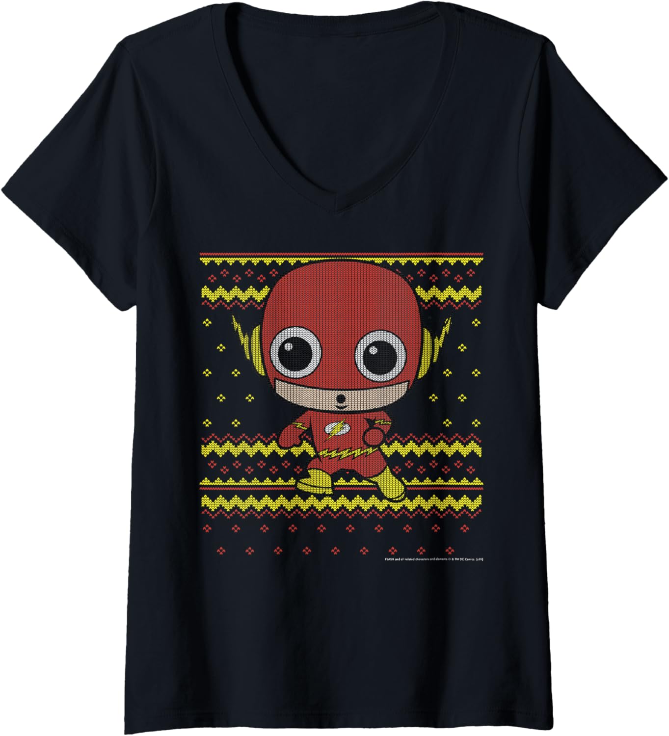 DC Comics The Flash Chibi Christmas Sweater Style V-Neck