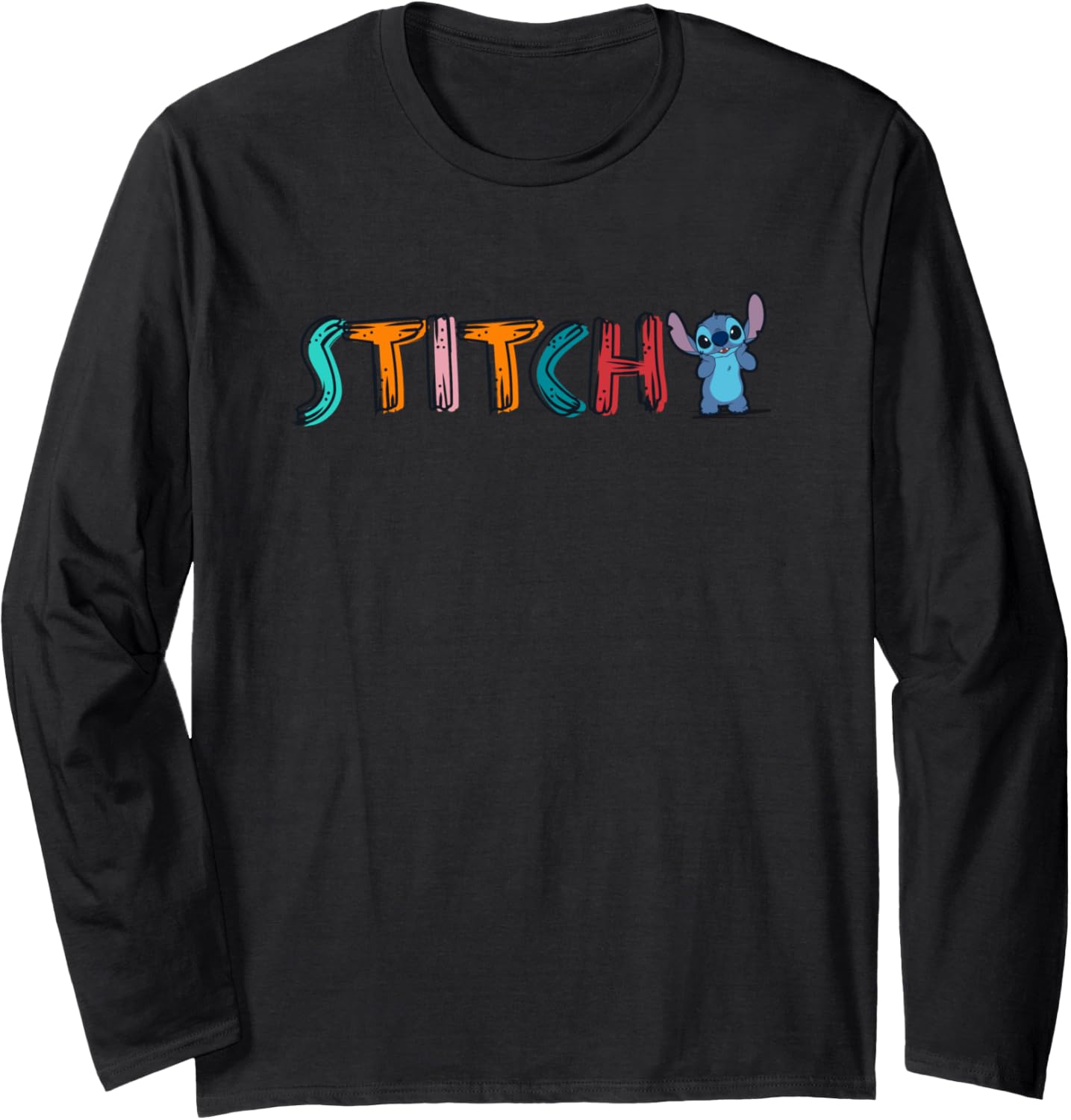 Disney Lilo & Stitch Rainbow Color Stitch Sketchy Chibi Logo Long Sleeve