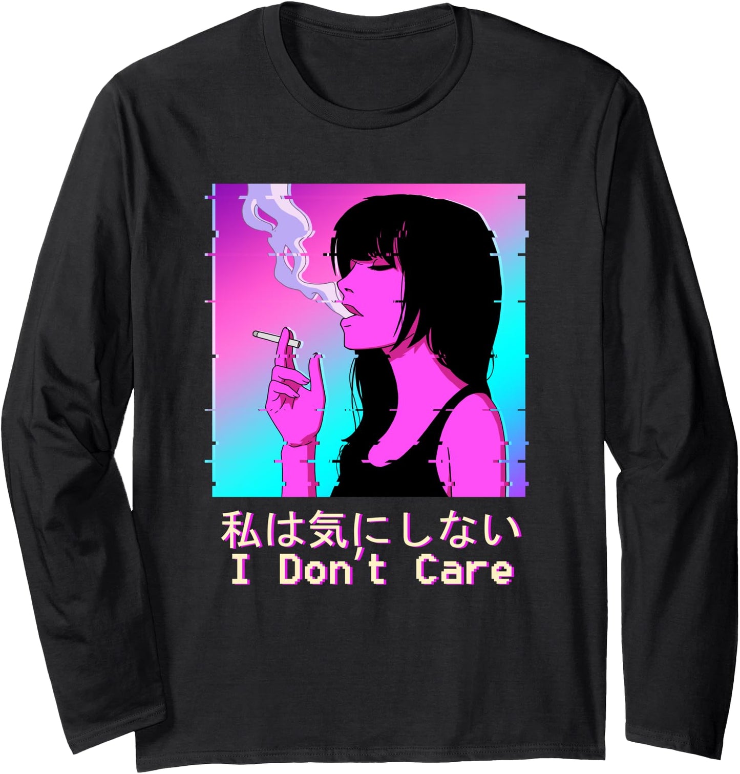 Sad Girl Glitch Aesthetic Vaporwave Vintage Retro Graphic Long Sleeve
