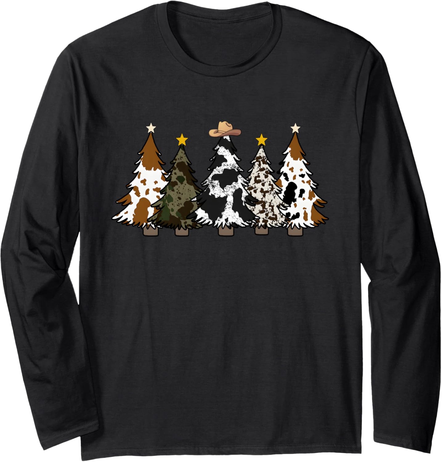 Christmas Tree Western Howdy Cowhide Xmas Cow Lover Costume Long Sleeve
