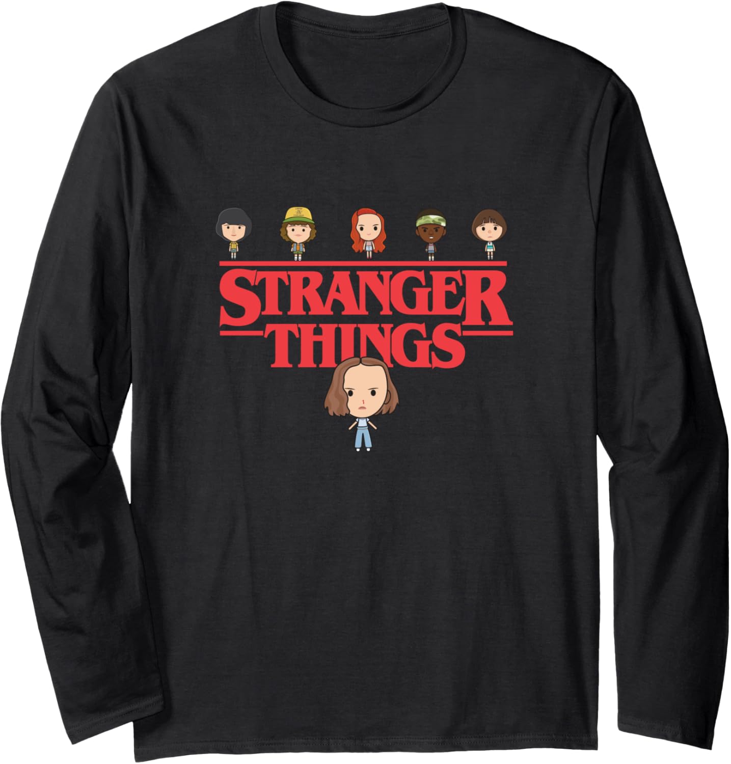Stranger Things Big Head Chibi Hawkins Group Character Icons Long Sleeve