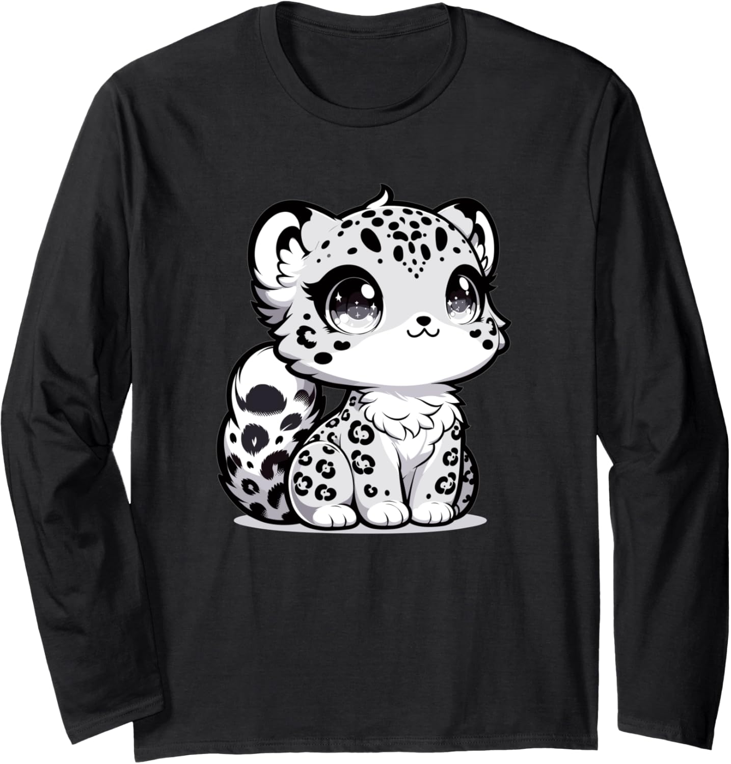 Adorable Cute Japanese Kawaii Chibi Snow Leopard Long Sleeve