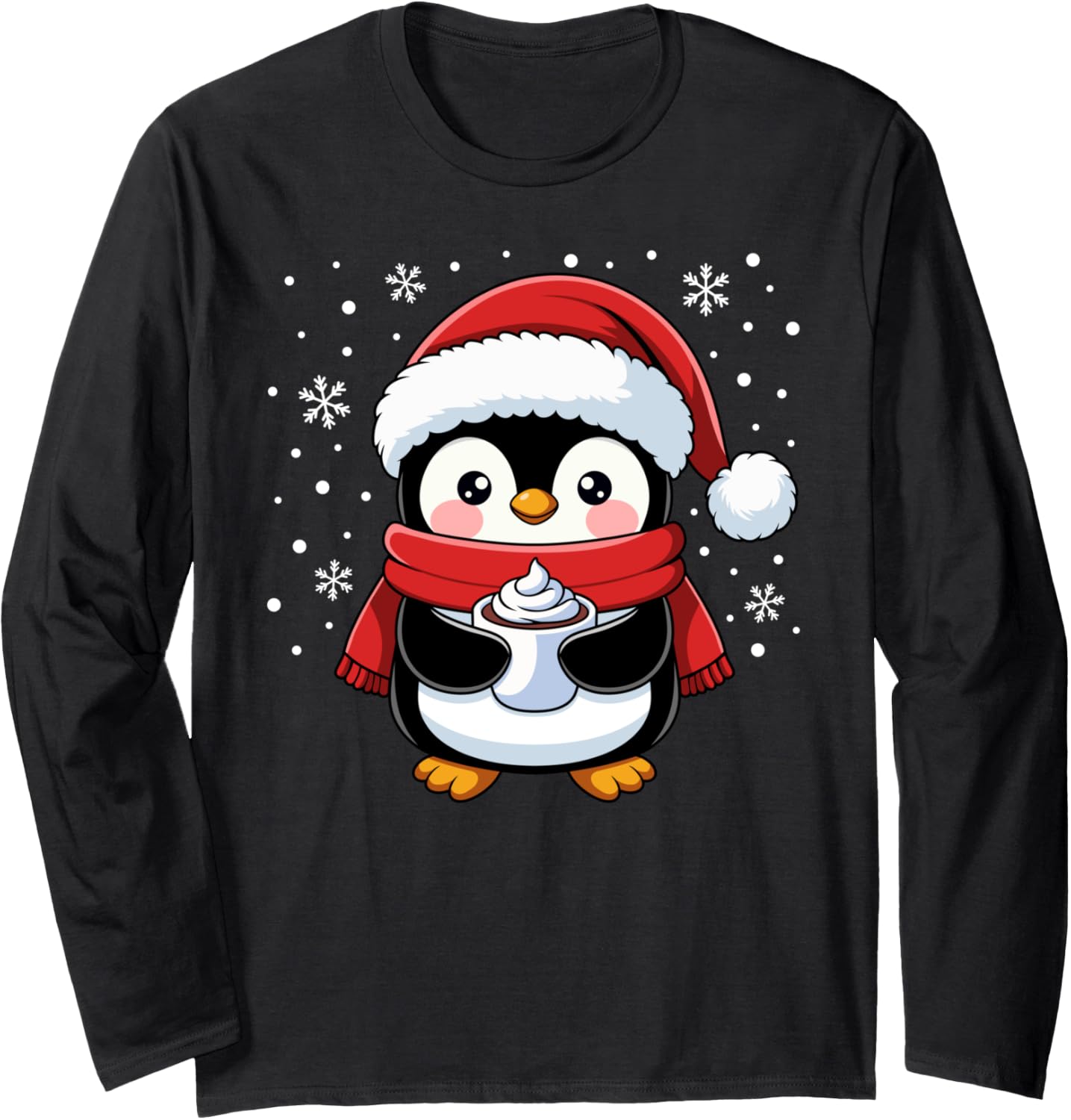 Penguin Christmas Hot Cocoa Winter Xmas Penguin Love Cute Long Sleeve