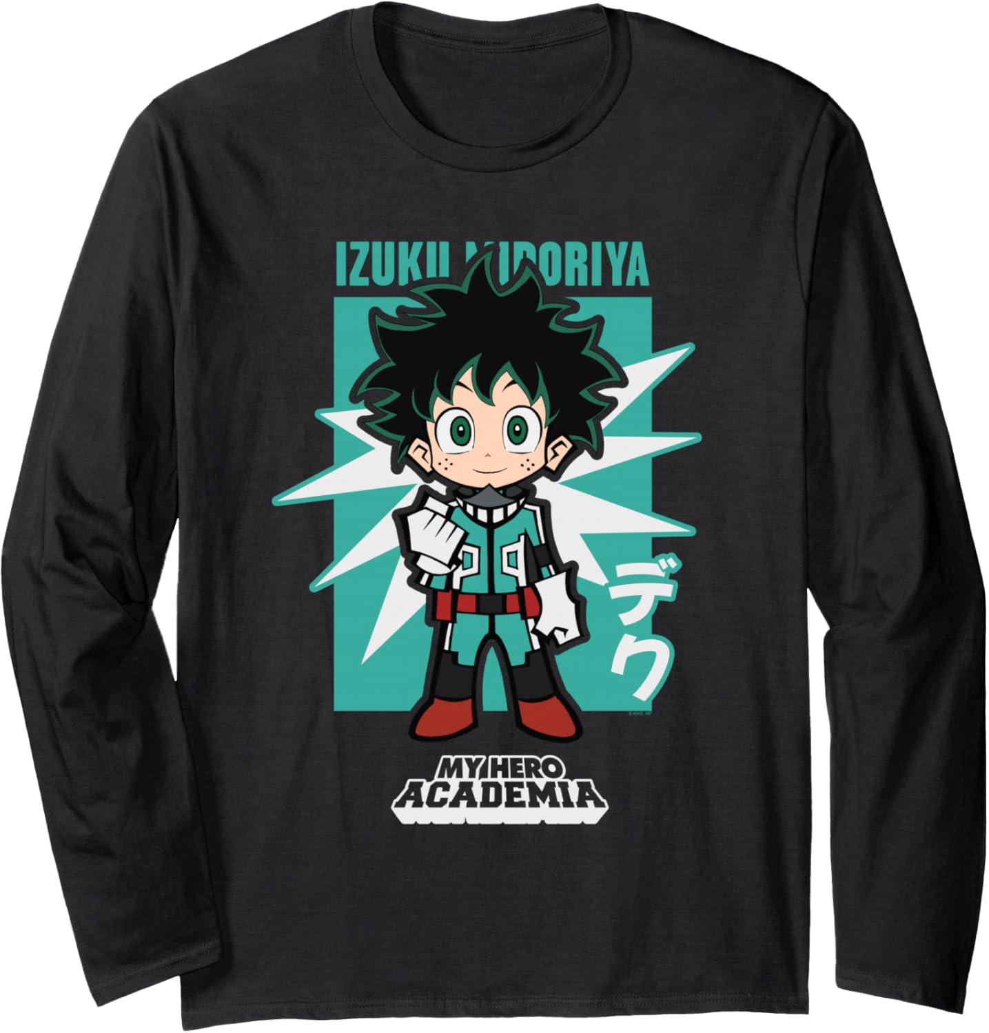 My Hero Academia Chibi Deku Kanji and Starburst Anime Long Sleeve
