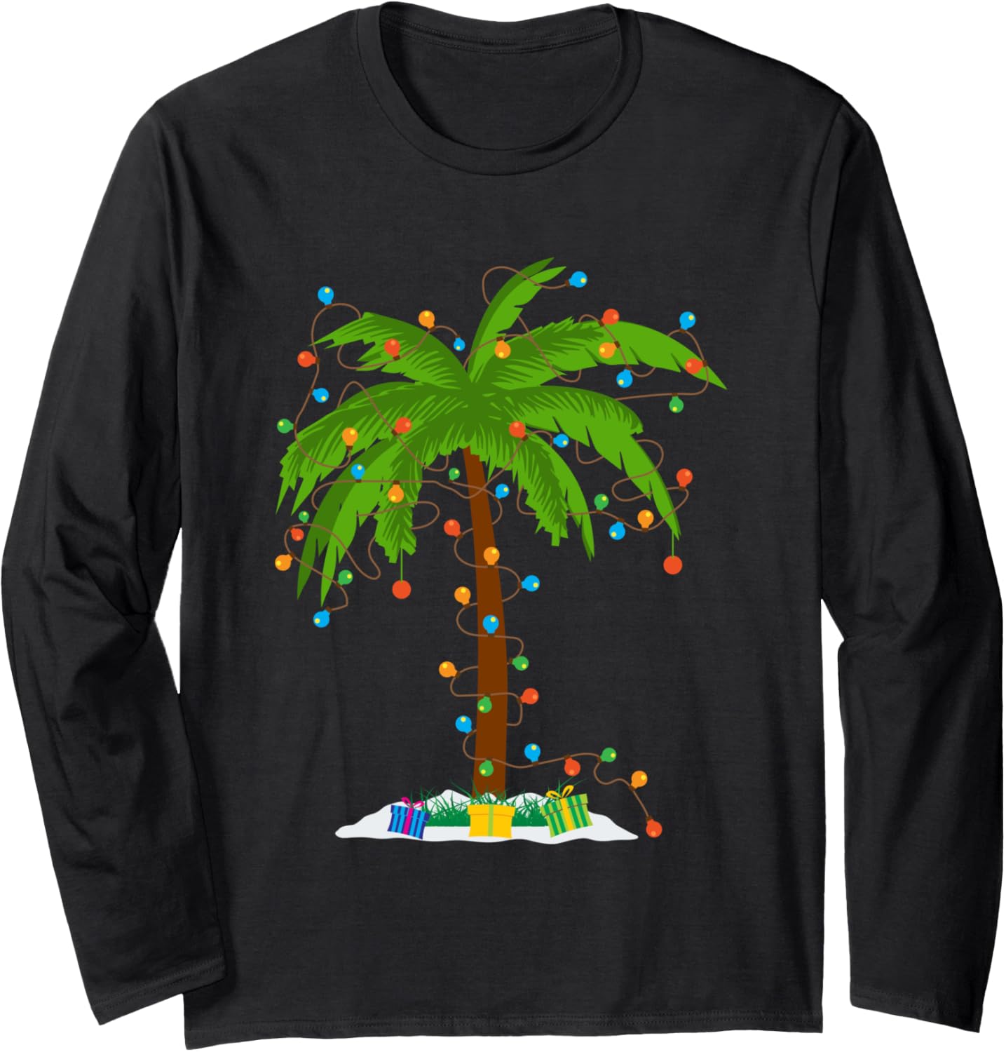 Christmas Beach Palm Tree With Xmas Lights Tropical Santa Long Sleeve