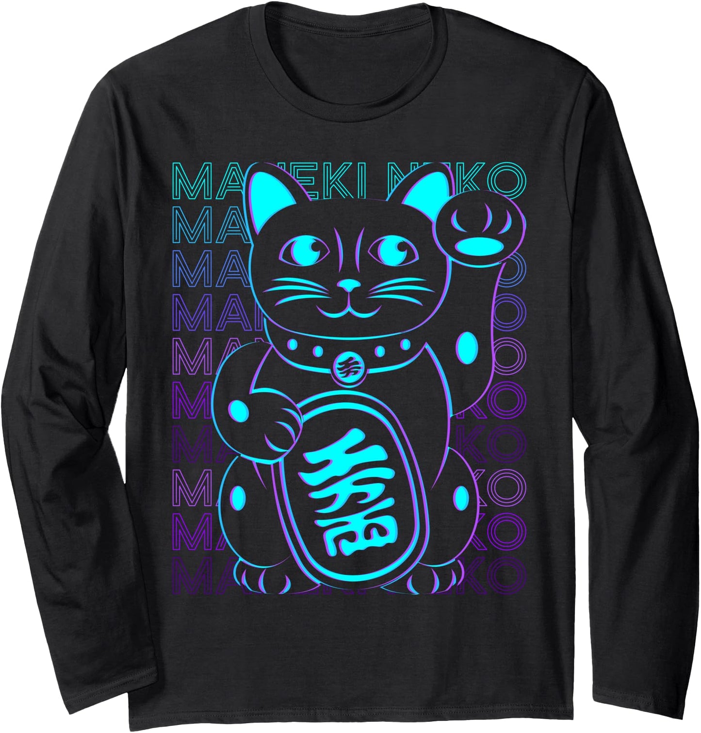 Maneki Neko Cat Japanese Lucky Cat Retro Long Sleeve