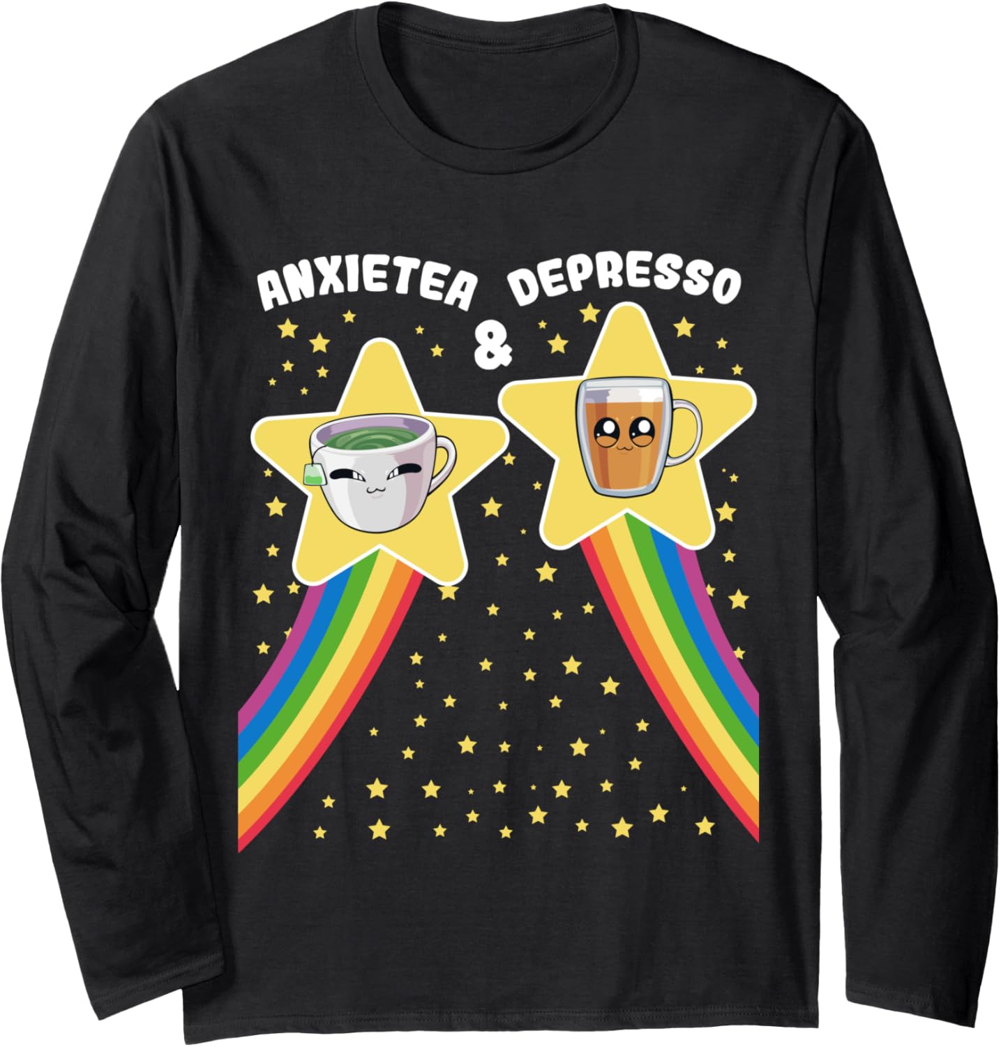 Anxiety Depression Rainbow Kawaii Chibi Anxietea & Depresso Long Sleeve
