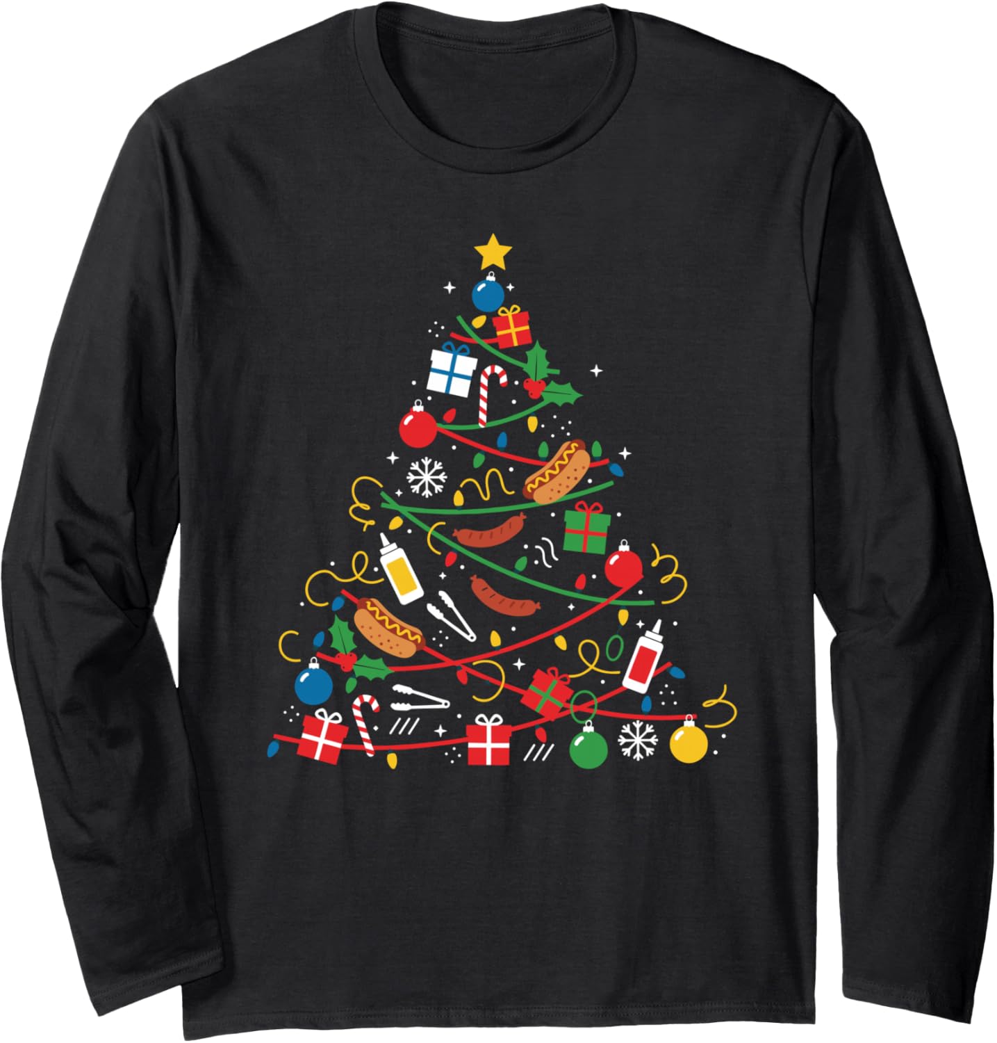 Hotdog Christmas Tree Lights Xmas Womens Mens Kids Long Sleeve