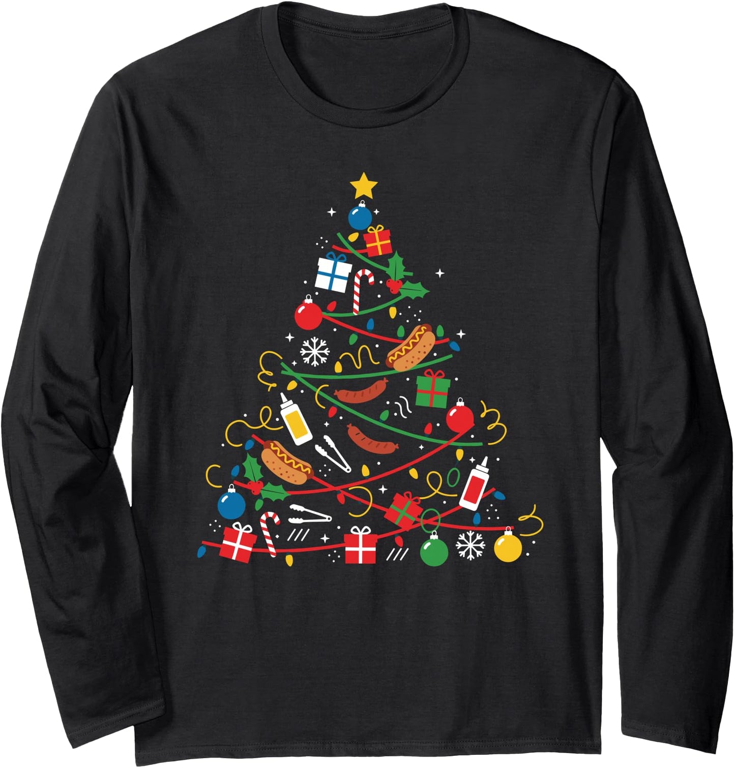 Hotdog Christmas Tree Lights Xmas Womens Mens Long Sleeve