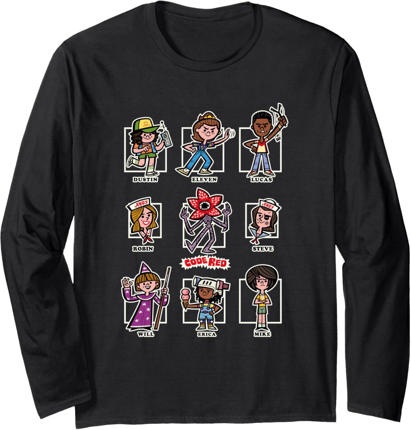 Stranger Things The Party Group Chibi Vintage Code Red Icons Long Sleeve