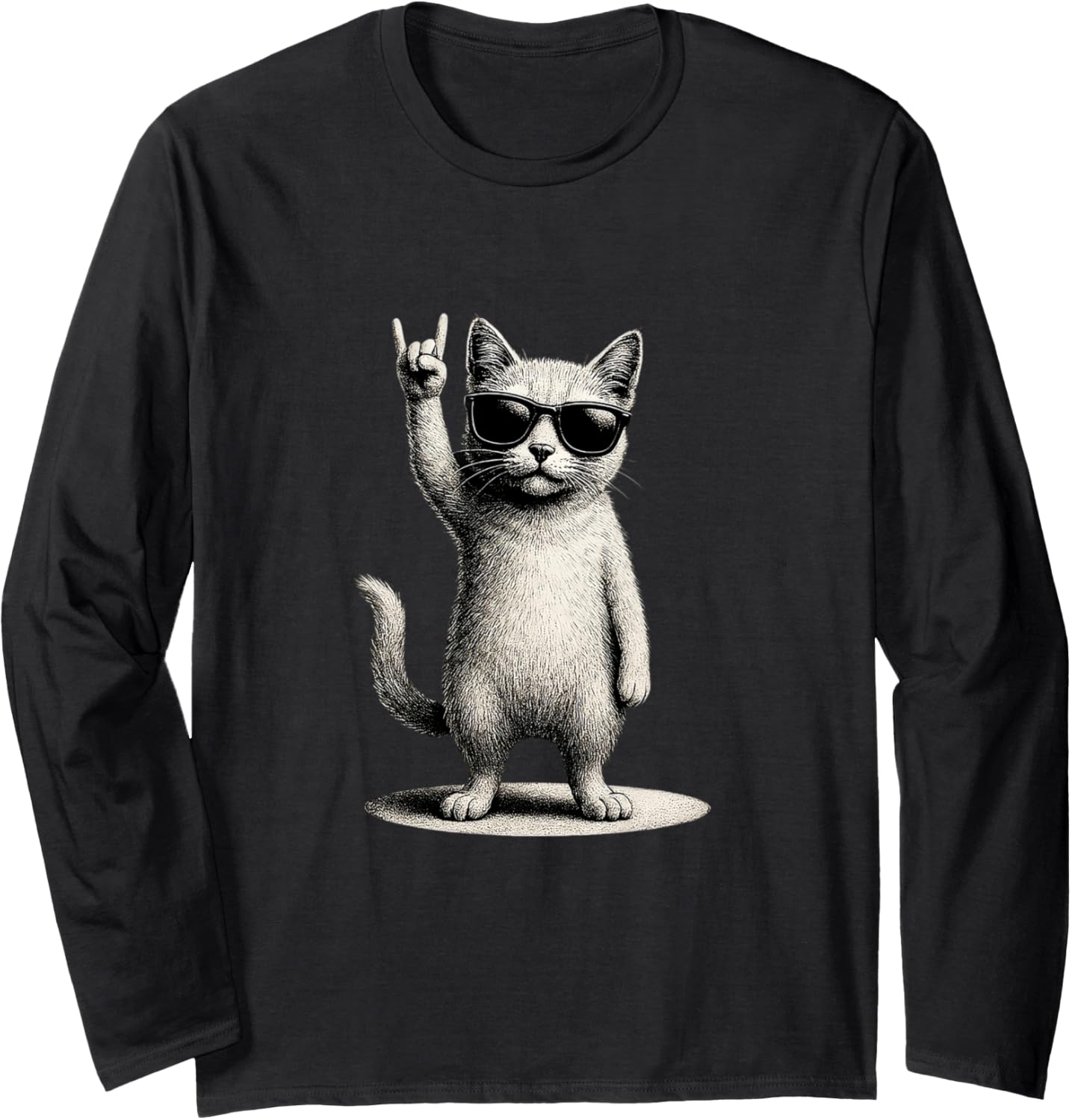 Retro Cat Rock Music Men Kids Women Funny Cat Long Sleeve
