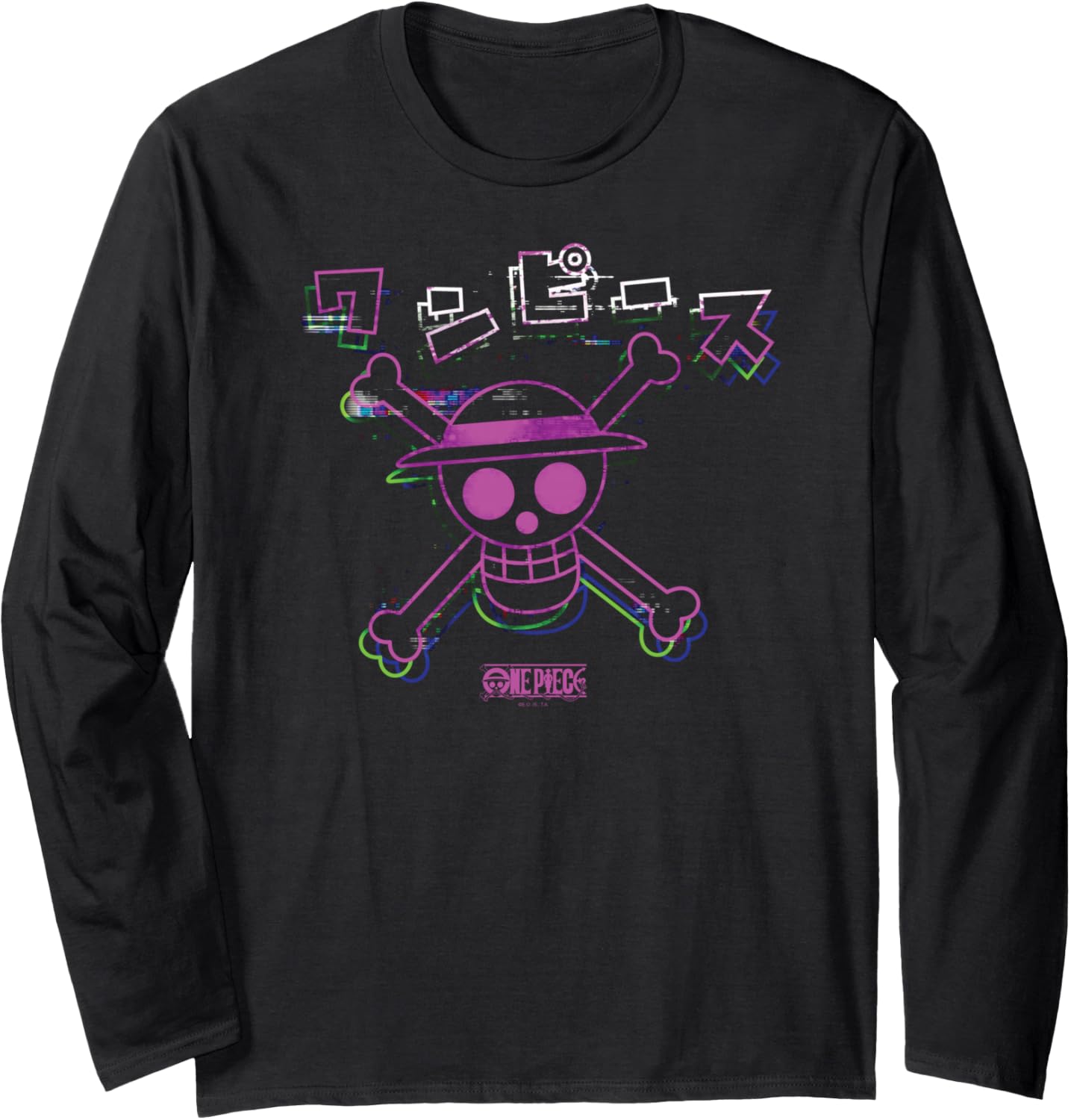 One Piece Anime Colorful Straw Hat Glitch with Kanji Long Sleeve
