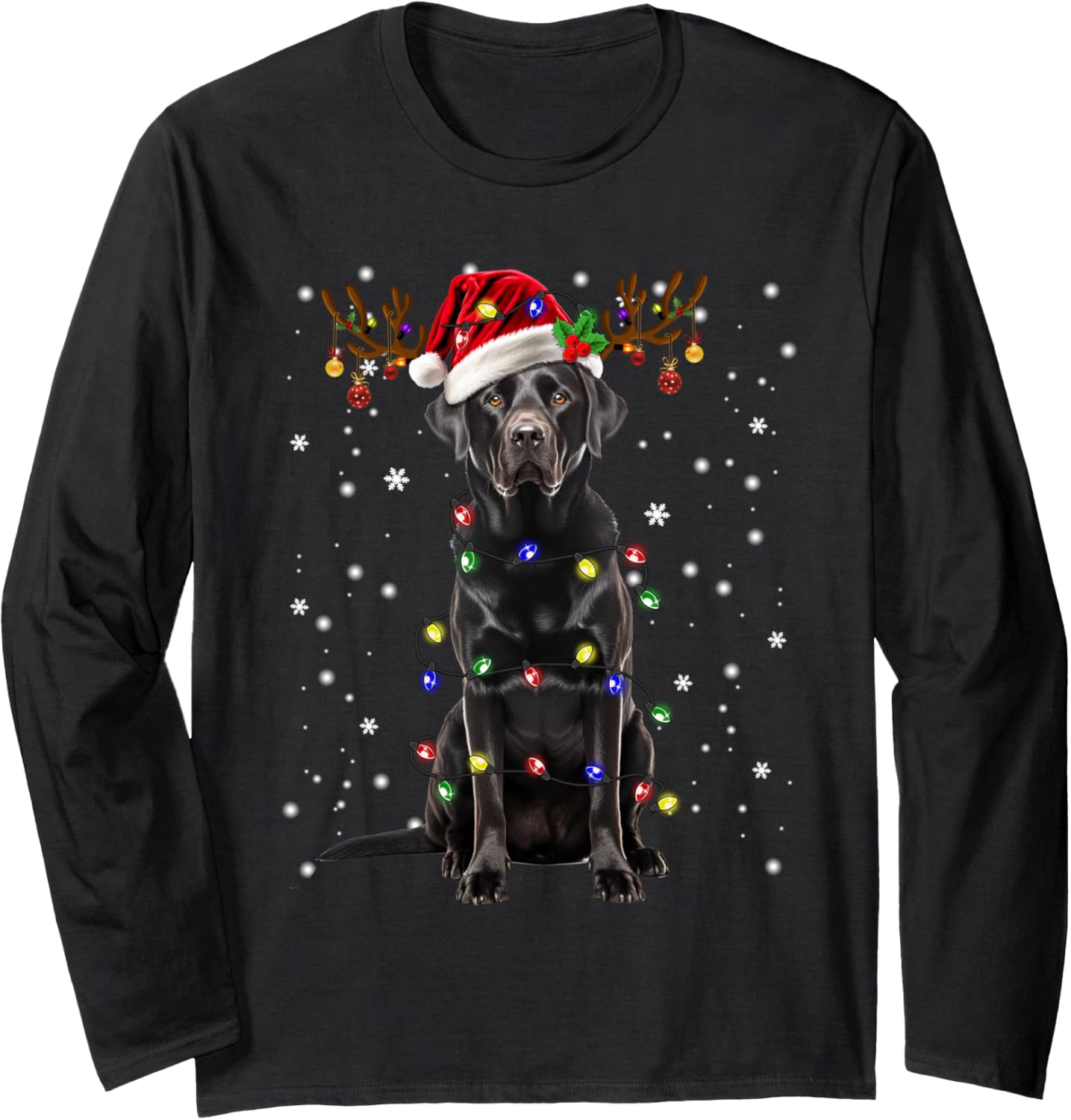 Black Lab Labrador Christmas Tree Light Pajama Dog Xmas Long Sleeve