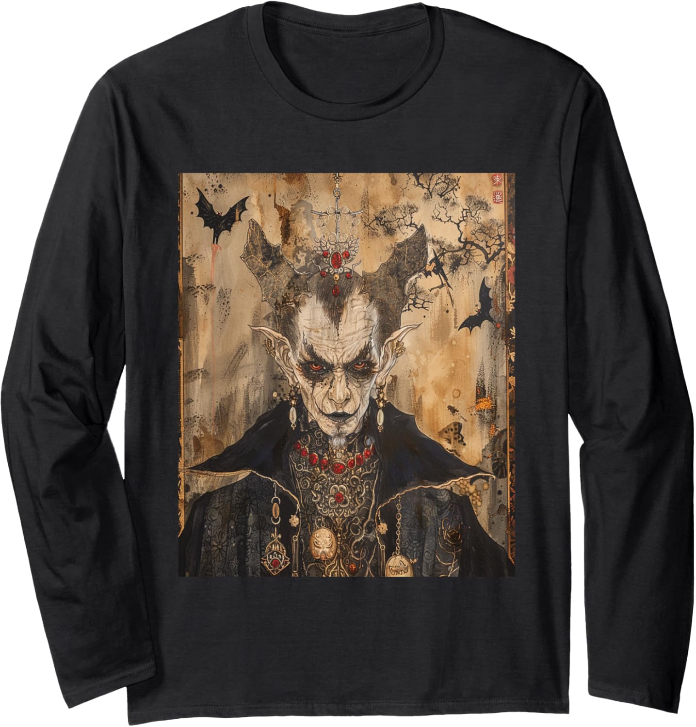 Scary Japanese Dracula Vampire Dynasty Adult Halloween Art Long Sleeve