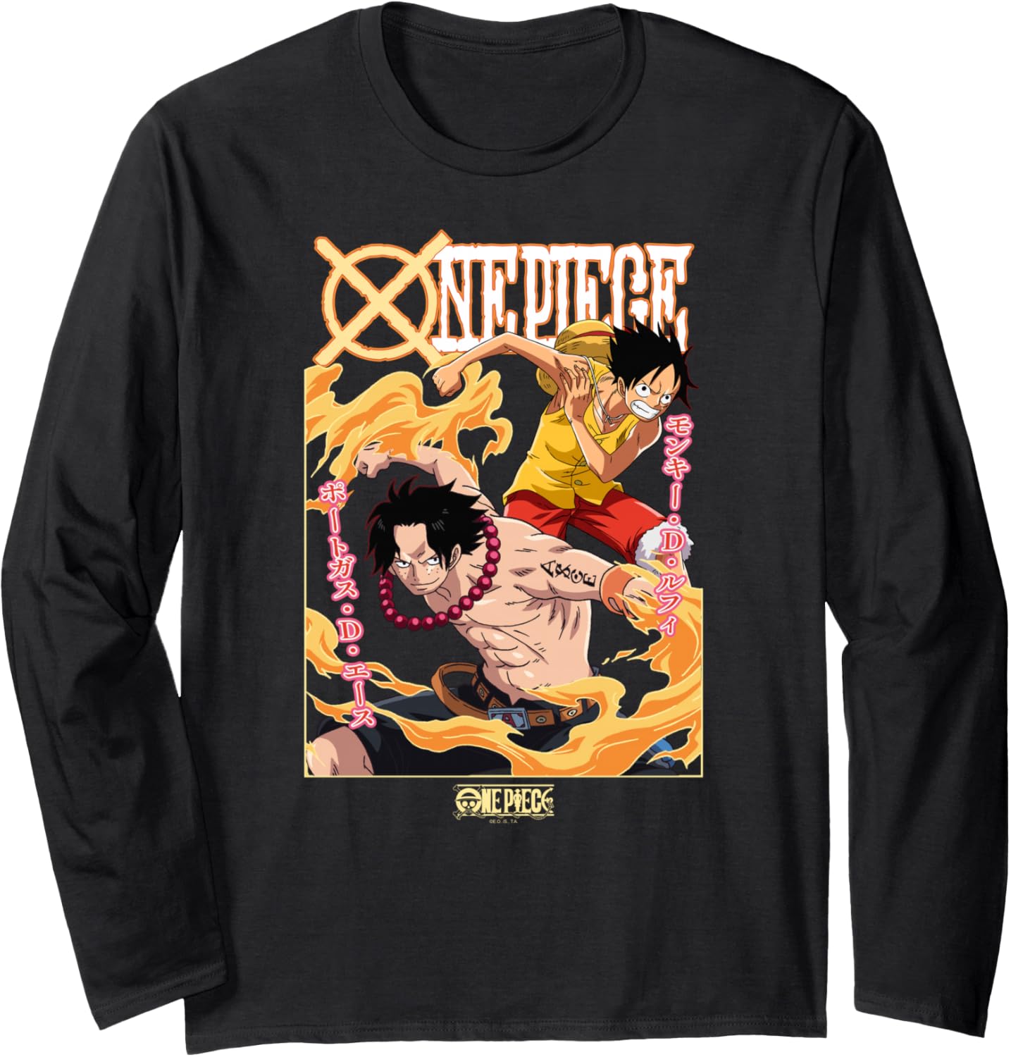 One Piece Anime Ace and Luffy Team Up Kanji Long Sleeve