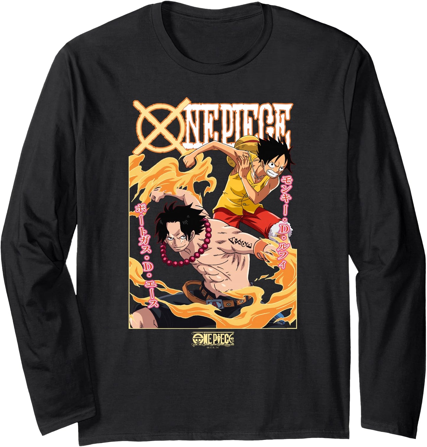 One Piece Anime Ace and Luffy Team Up Kanji Long Sleeve