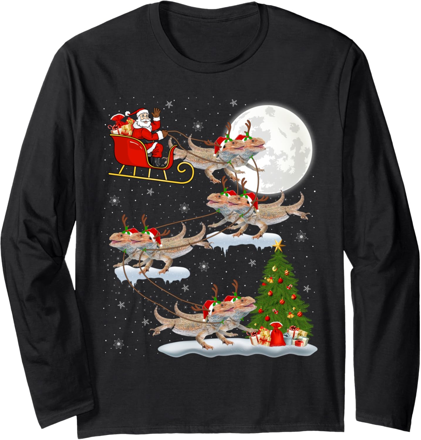 Xmas Lighting Tree Santa Riding Bearded Dragon Christmas Long Sleeve