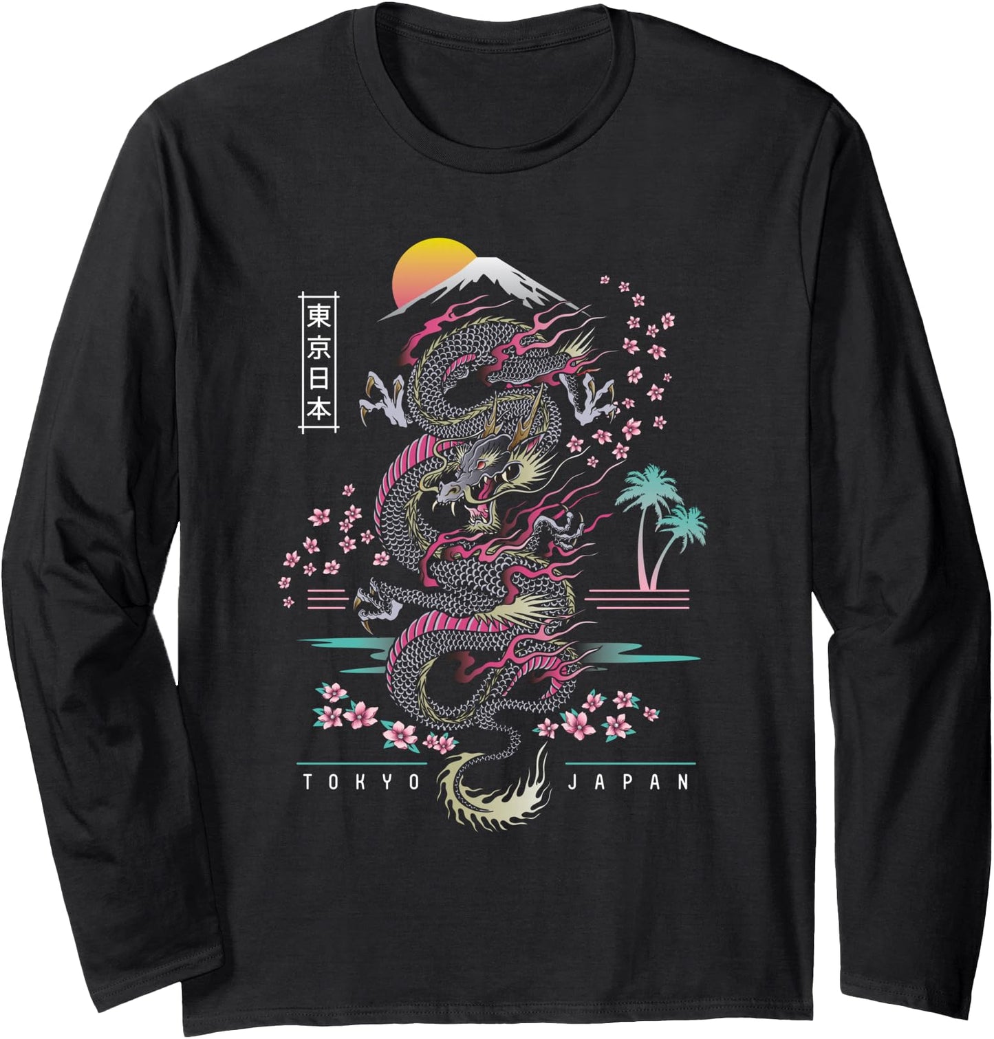 Japanese Tokyo Dragon Asian inspired retro 80's style Long Sleeve