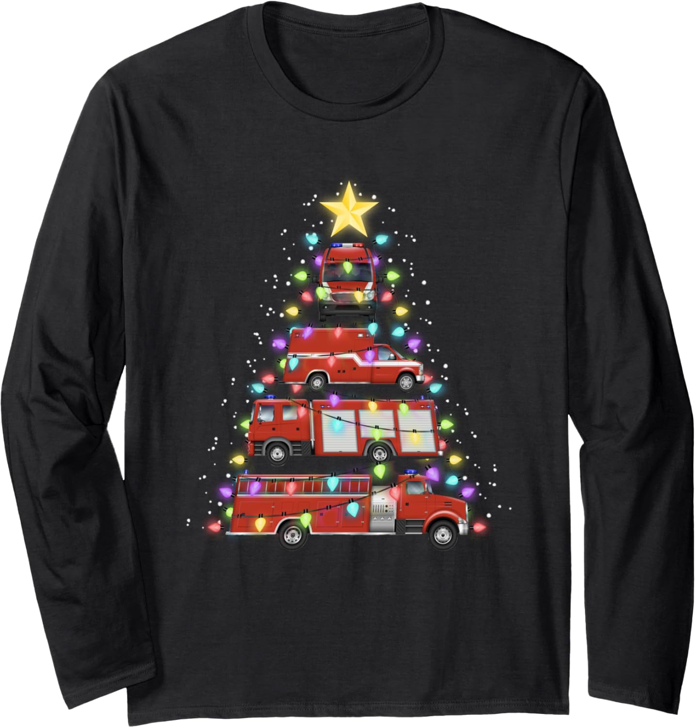 Firefighter Fire Truck Christmas Tree Santa Xmas Light Gift Long Sleeve