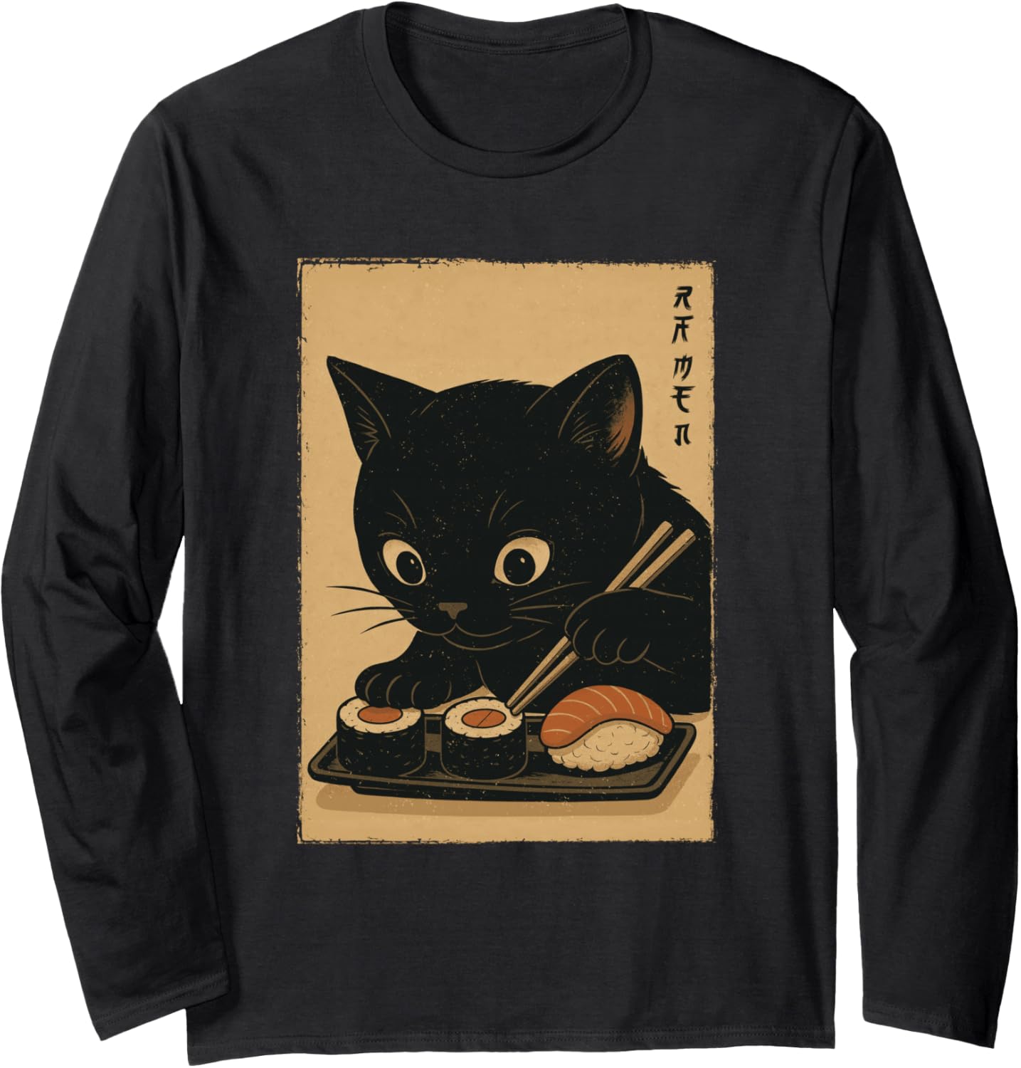 Kawaii Anime Cat Eating Sushi Japanese Gift Women Girls Teen Long Sleeve