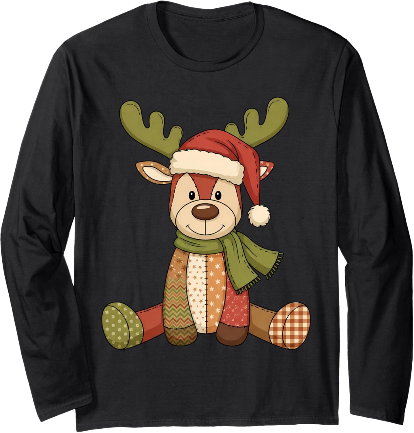 Christmas Patchwork Retro Reindeer Men Women Pajama Long Sleeve
