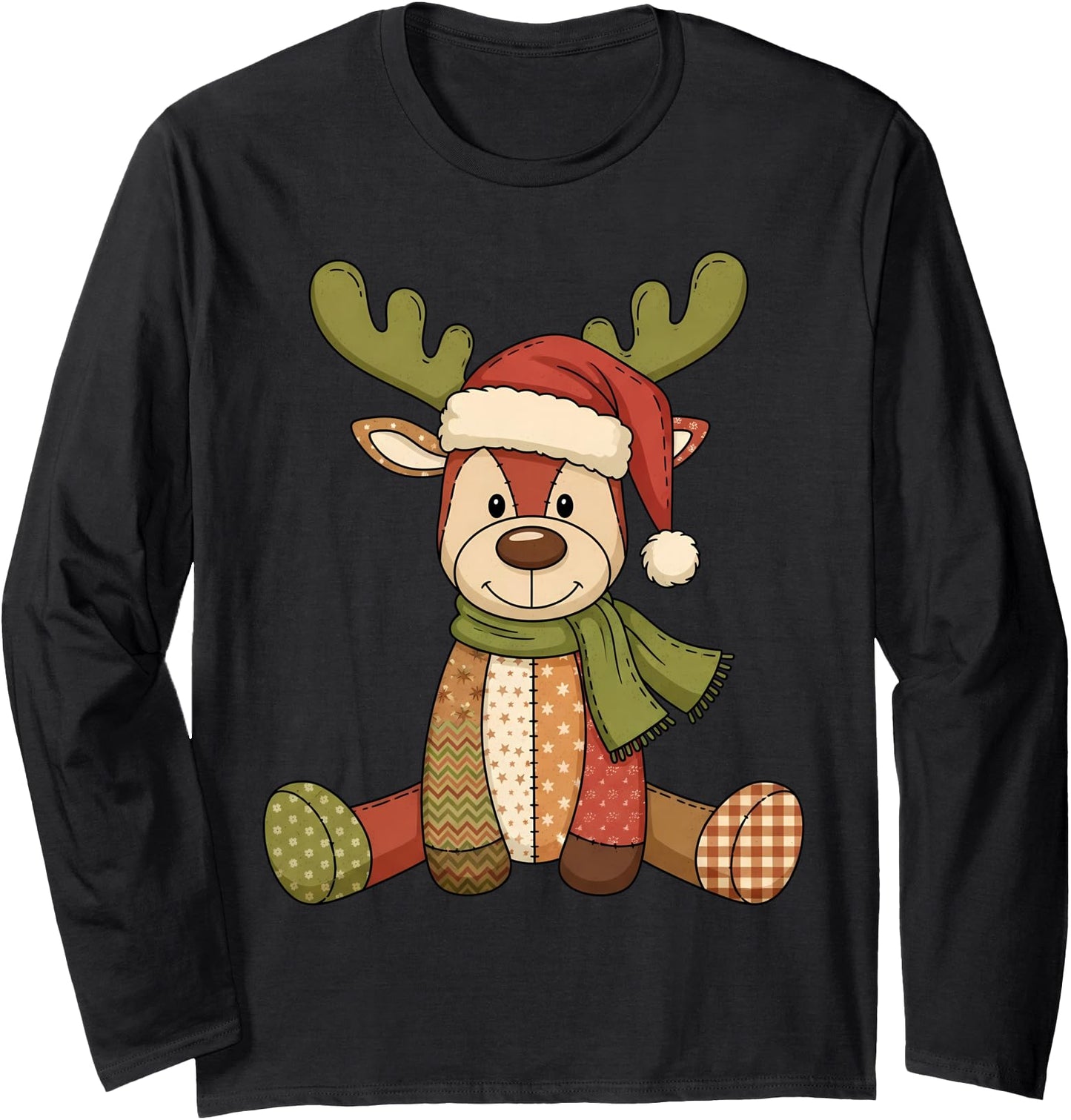 Christmas Patchwork Retro Reindeer Men Women Pajama Long Sleeve