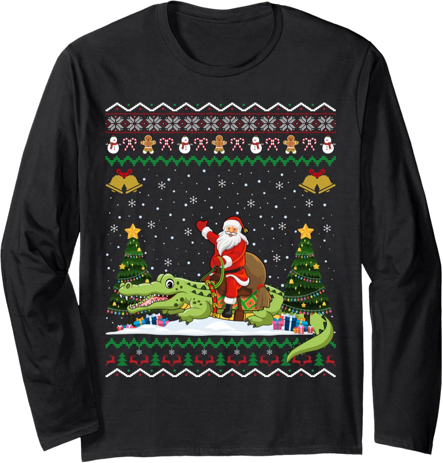 Alligator Ugly Xmas Gift Santa Riding Alligator Christmas Long Sleeve