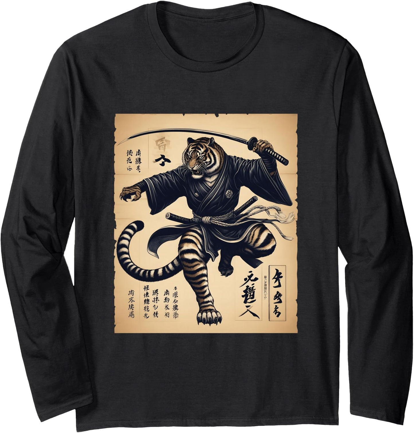 Samurai Tiger Warrior Vintage Japanese Character Anime Japan Long Sleeve