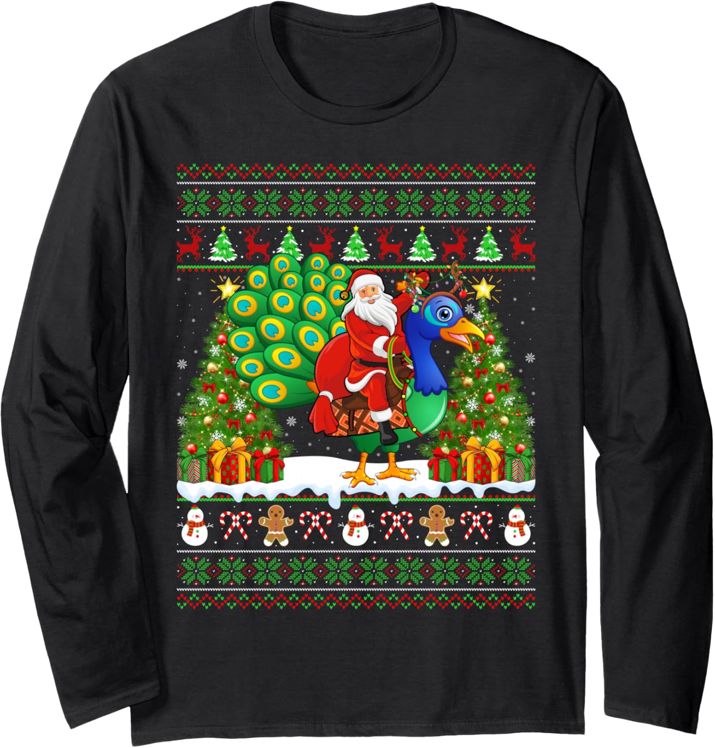 Peacock Xmas Sweater Ugly Santa Riding Peacock Christmas Long Sleeve