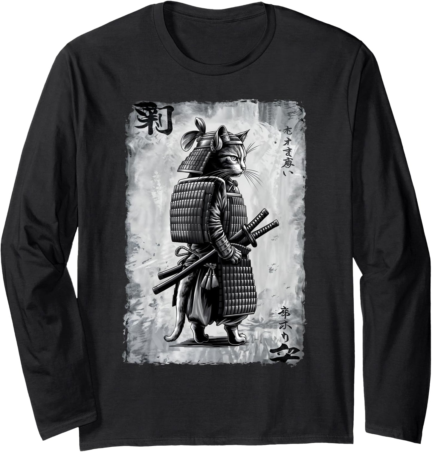Samurai Cat Vintage Japanese Art Anime Warrior Cat Art Long Sleeve