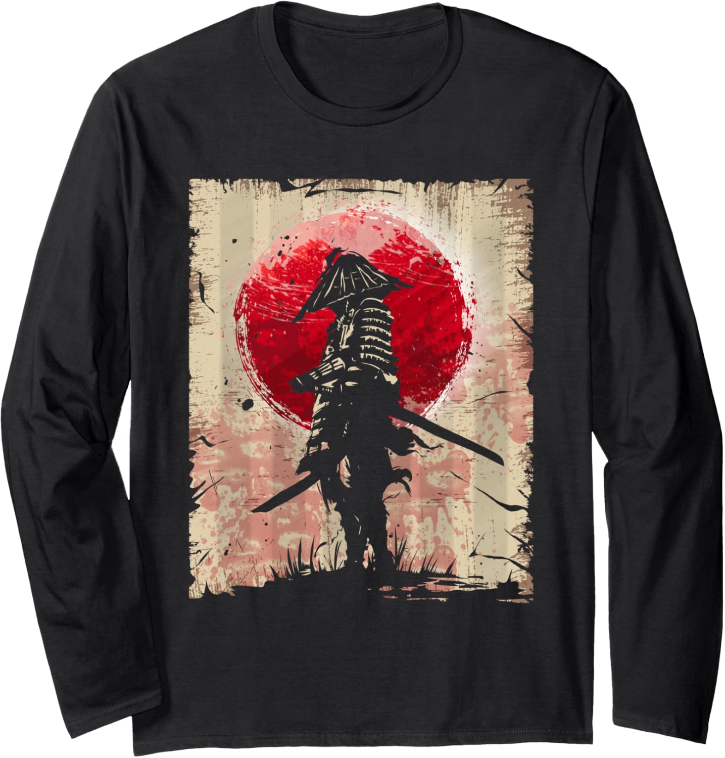 Japanese Art Samurai Vintage Fighter Retro Design Long Sleeve T-Shirt