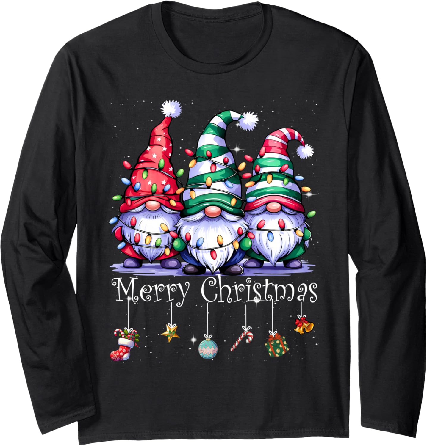 Cute Gnomes Merry Christmas Light Family Gnome Xmas Matching Long Sleeve