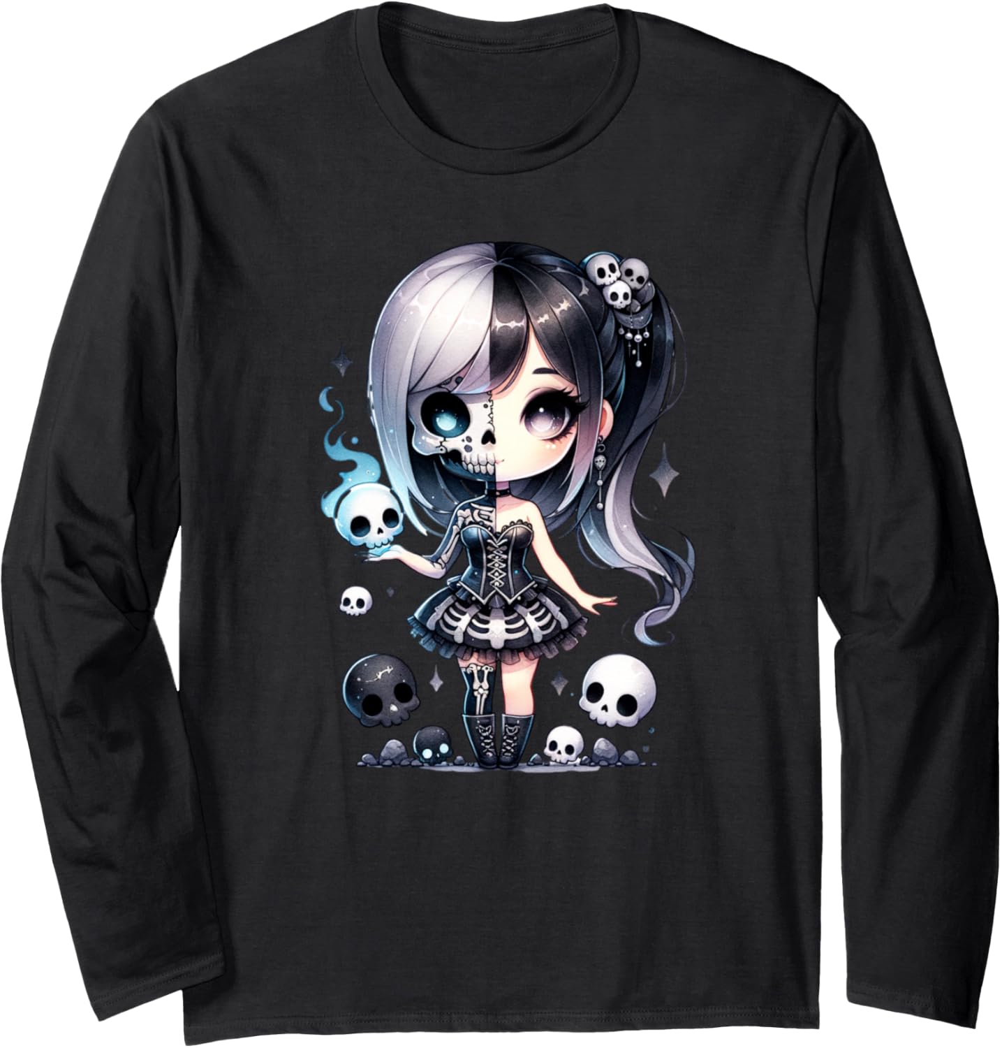 Chibi Gothic Girl Shirt for Girls Cute Gothic Anime Kawai Long Sleeve