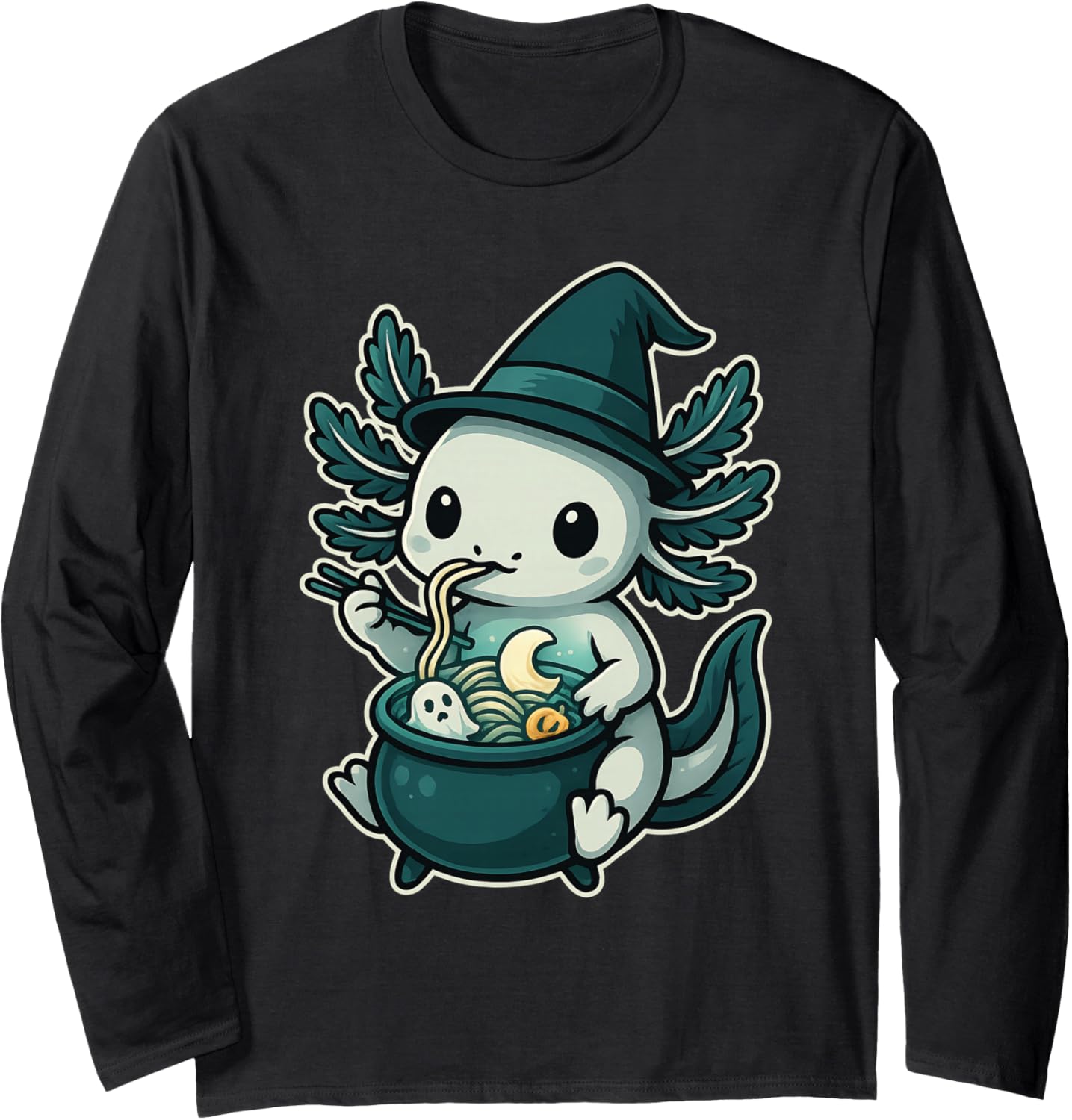 Witchy Axolotl Ramen in Cauldron Kawaii Chibi Halloween Long Sleeve