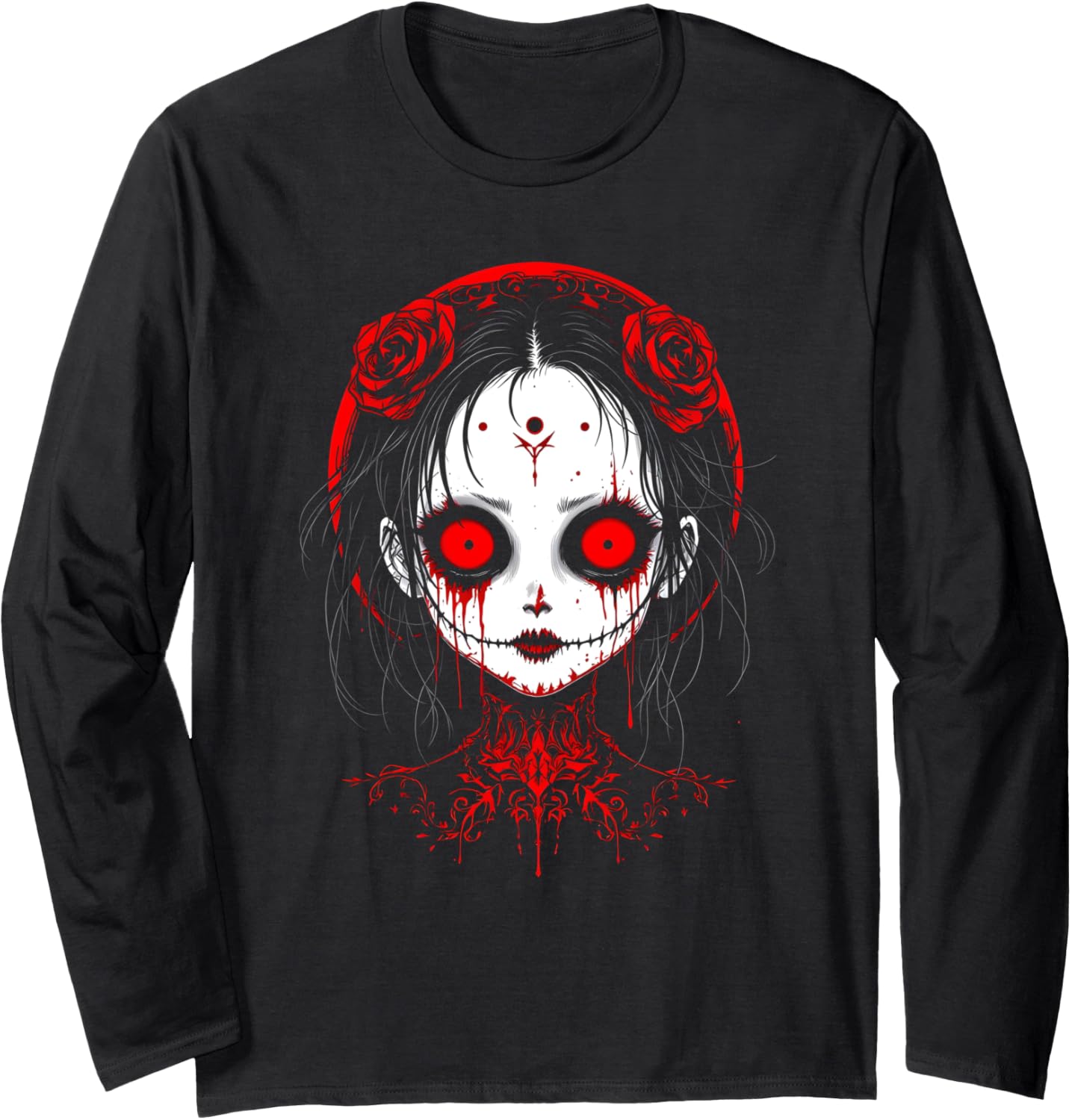 Horror Anime Manga Tee I Gothic Outfit I Japanese Chibi Girl Long Sleeve
