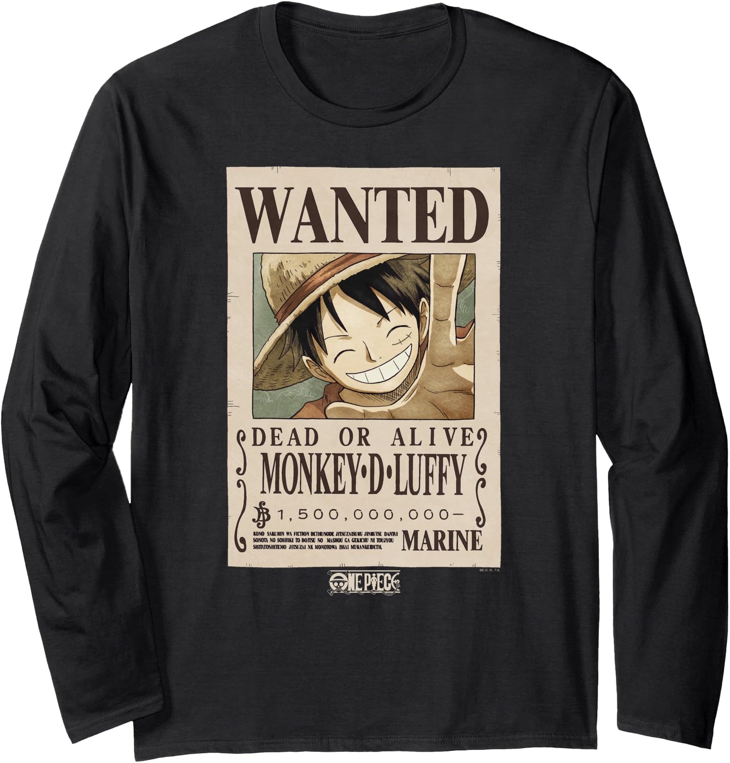 One Piece Anime Monkey D. Luffy Wanted Poster Long Sleeve